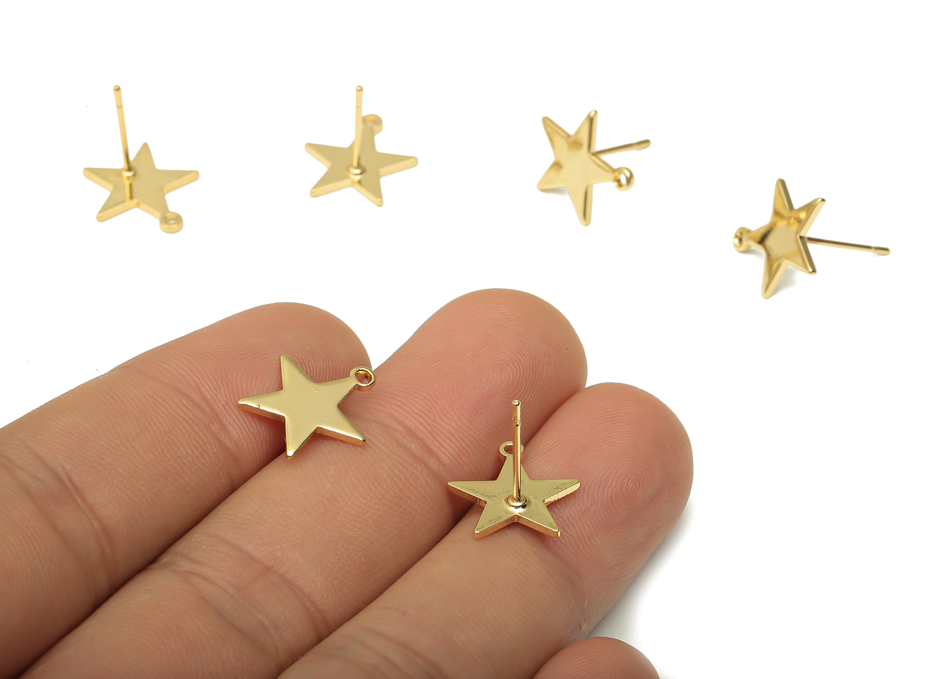 Brass Star Earring Post - Brass Stud With Loop - Stainless Steel Stud - 18K Real Gold Plated Brass - Star Post - 13.78x12.81x1.09mm -RGP5178 - DOMEDBAZAAR