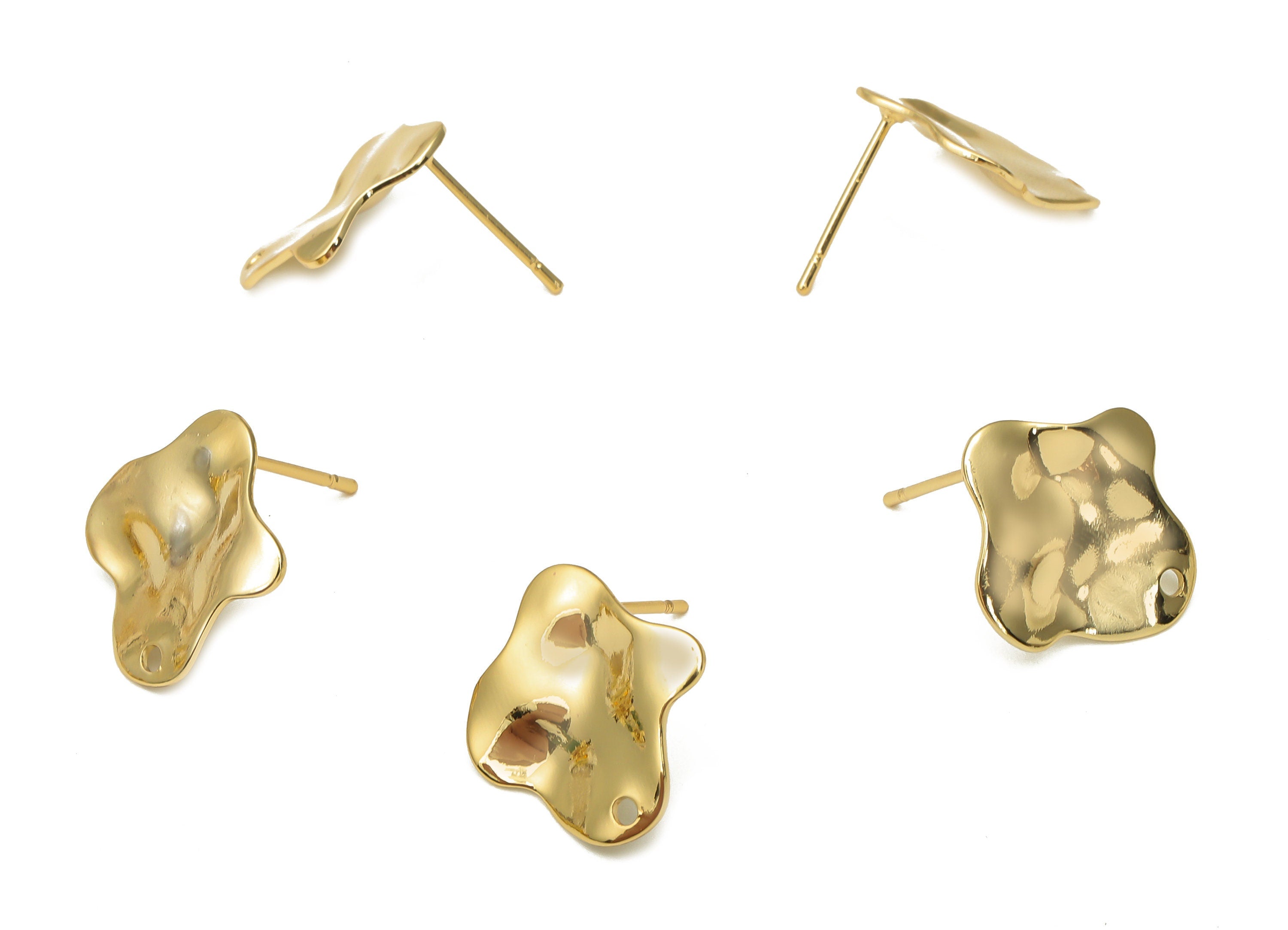 Brass Dainty Flower Earrings Stud - Gold Plated Irregular Post - Stainless Steel Stud - 18K Real Gold Plating - 16.39x15.96x0.74mm - RGP5183 - DOMEDBAZAAR