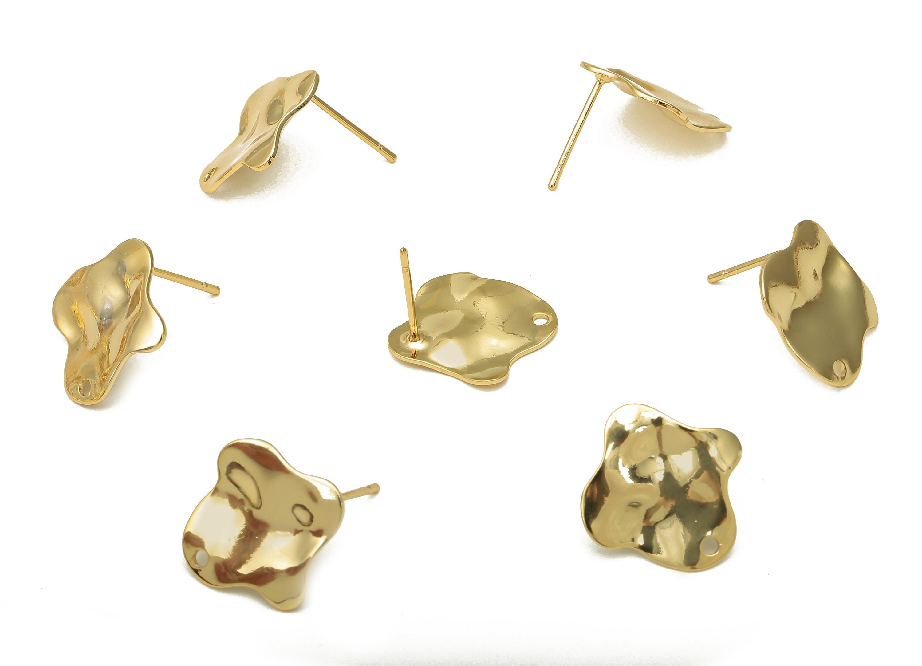 Brass Dainty Flower Earrings Stud - Gold Plated Irregular Post - Stainless Steel Stud - 18K Real Gold Plating - 16.39x15.96x0.74mm - RGP5183 - DOMEDBAZAAR