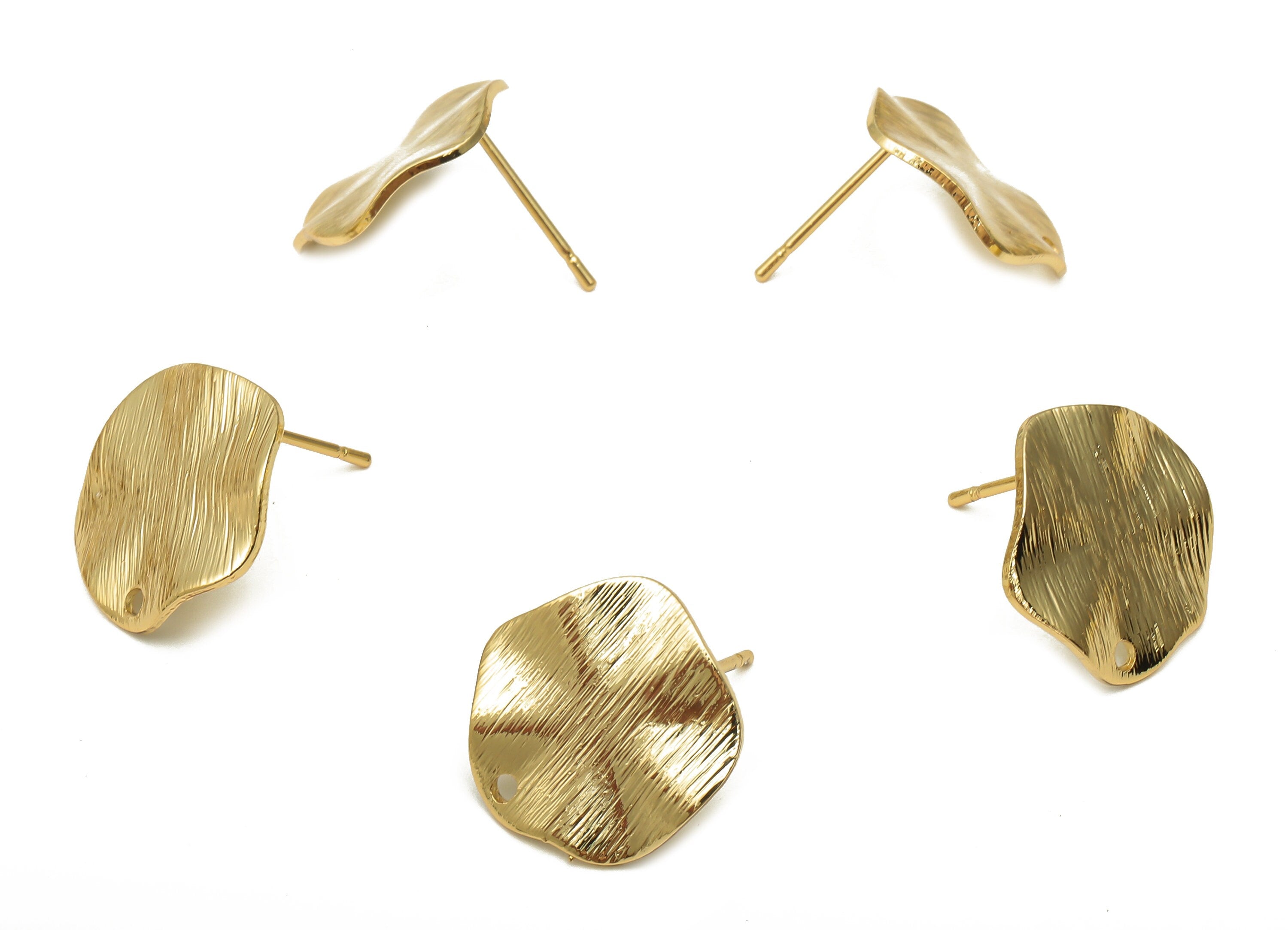 Brass Wave Round Earrings Stud - Gold Plated Brass Wavy Posts - Stainless Steel Stud - 18K Real Gold Plated - 15.63x15.63x0.87mm - RGP5184 - DOMEDBAZAAR