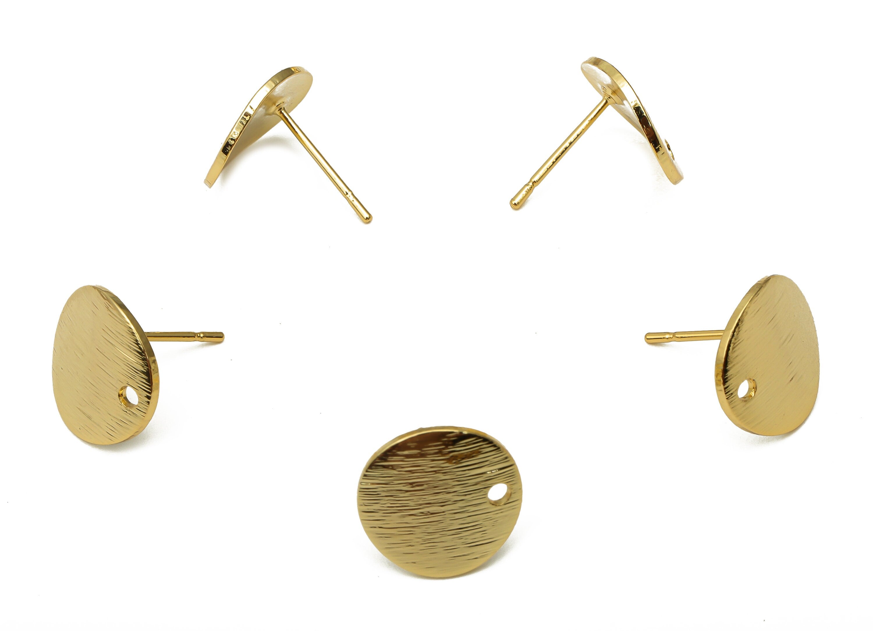 Brass Round Textyred Earring Stud - Brass Circle Earring Posts - Stainless Steel Stud - 18K Real Gold Plating - 12.02x12.02x0.8mm - RGP5195 - DOMEDBAZAAR