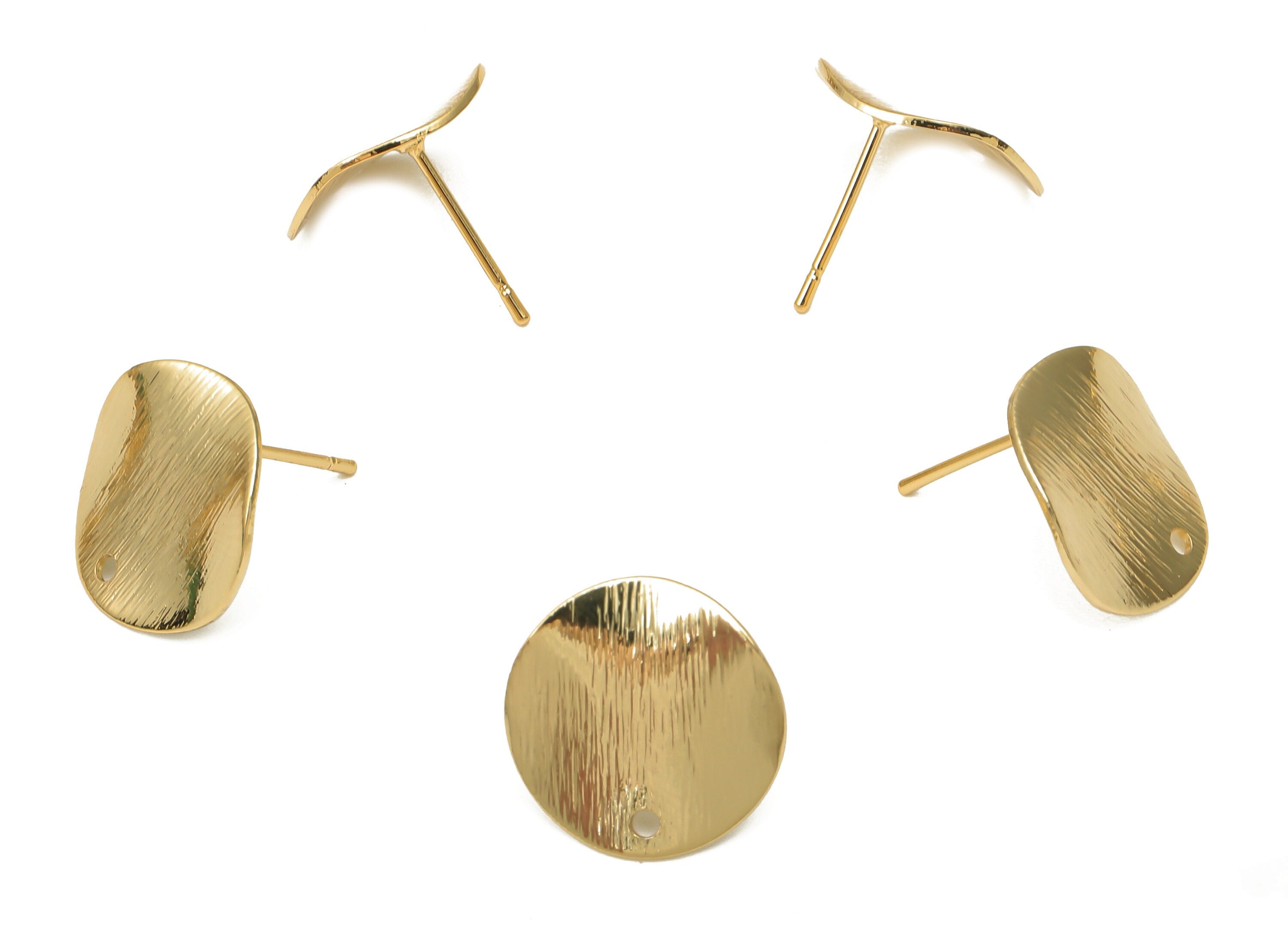 Brass Round Textured Wavy Earring Stud - Wave Circle Post - Stainless Steel Stud - 18K Real Gold Plated Brass - 15.05x15.05x0.72mm - RGP5196 - DOMEDBAZAAR