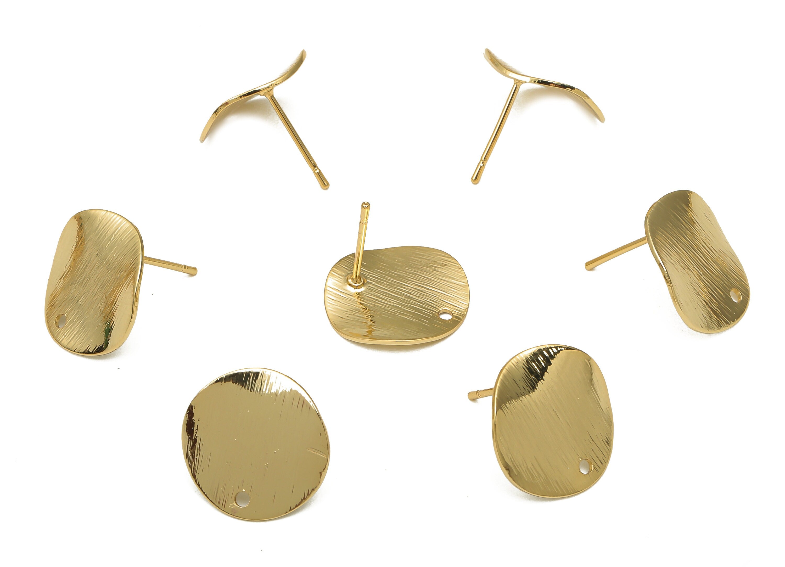 Brass Round Textured Wavy Earring Stud - Wave Circle Post - Stainless Steel Stud - 18K Real Gold Plated Brass - 15.05x15.05x0.72mm - RGP5196 - DOMEDBAZAAR