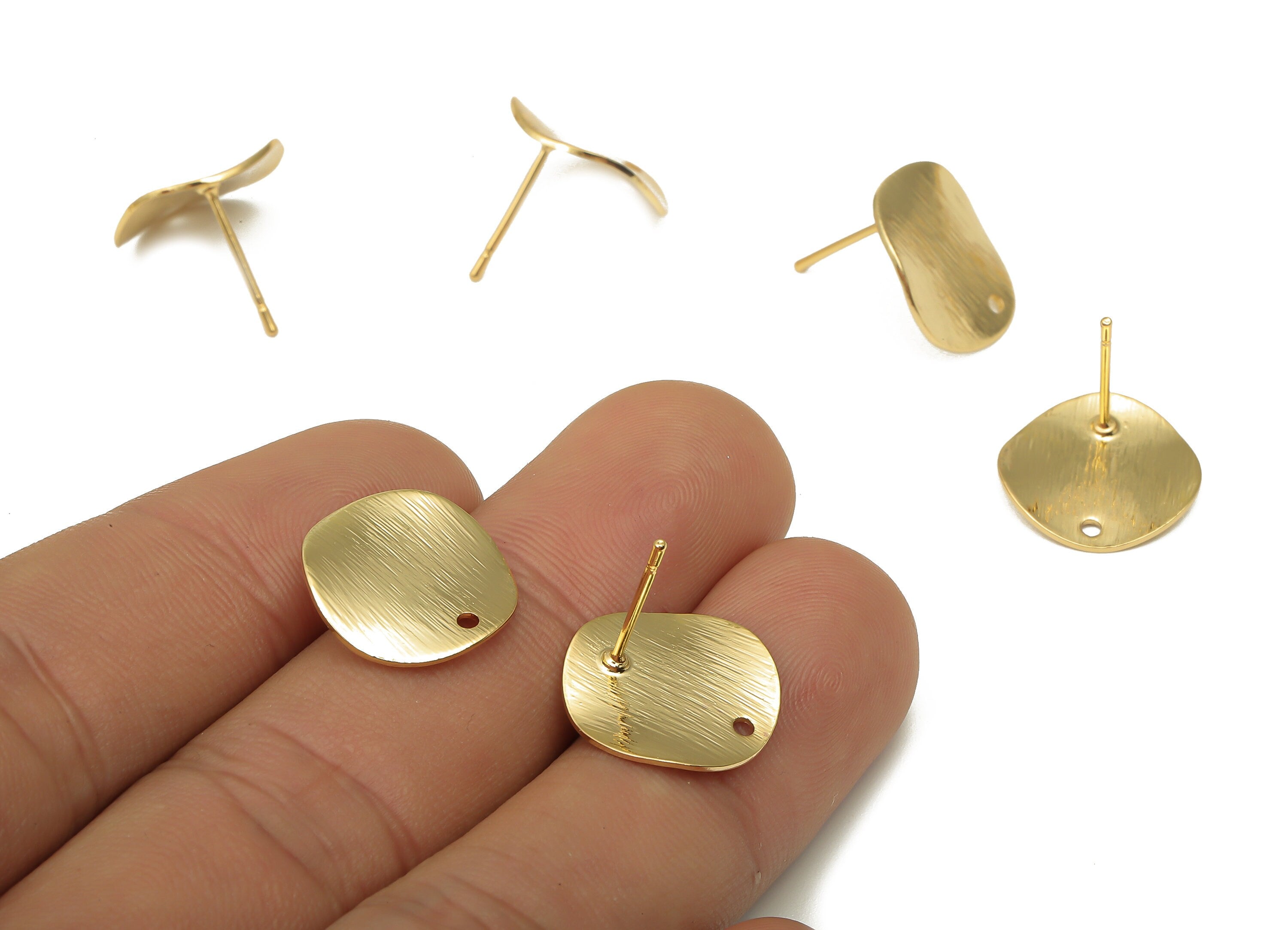 Brass Round Textured Wavy Earring Stud - Wave Circle Post - Stainless Steel Stud - 18K Real Gold Plated Brass - 15.05x15.05x0.72mm - RGP5196 - DOMEDBAZAAR