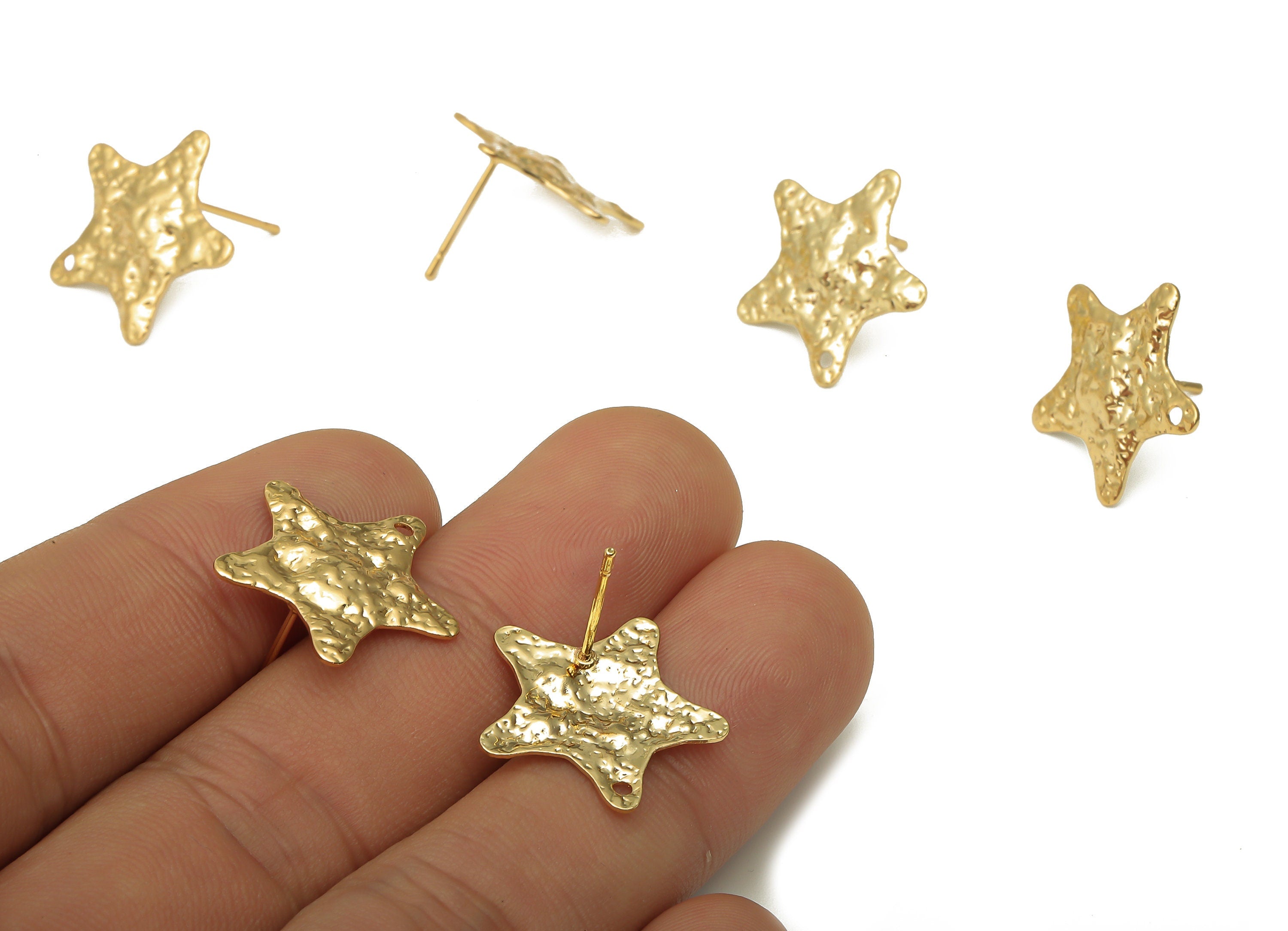 Brass Dainty Star Earring Post - Brass Star Earring Stud - Stainless Steel Stud - 18K Real Gold Plated Brass - 19.24x18.4x0.95mm - RGP5198 - DOMEDBAZAAR