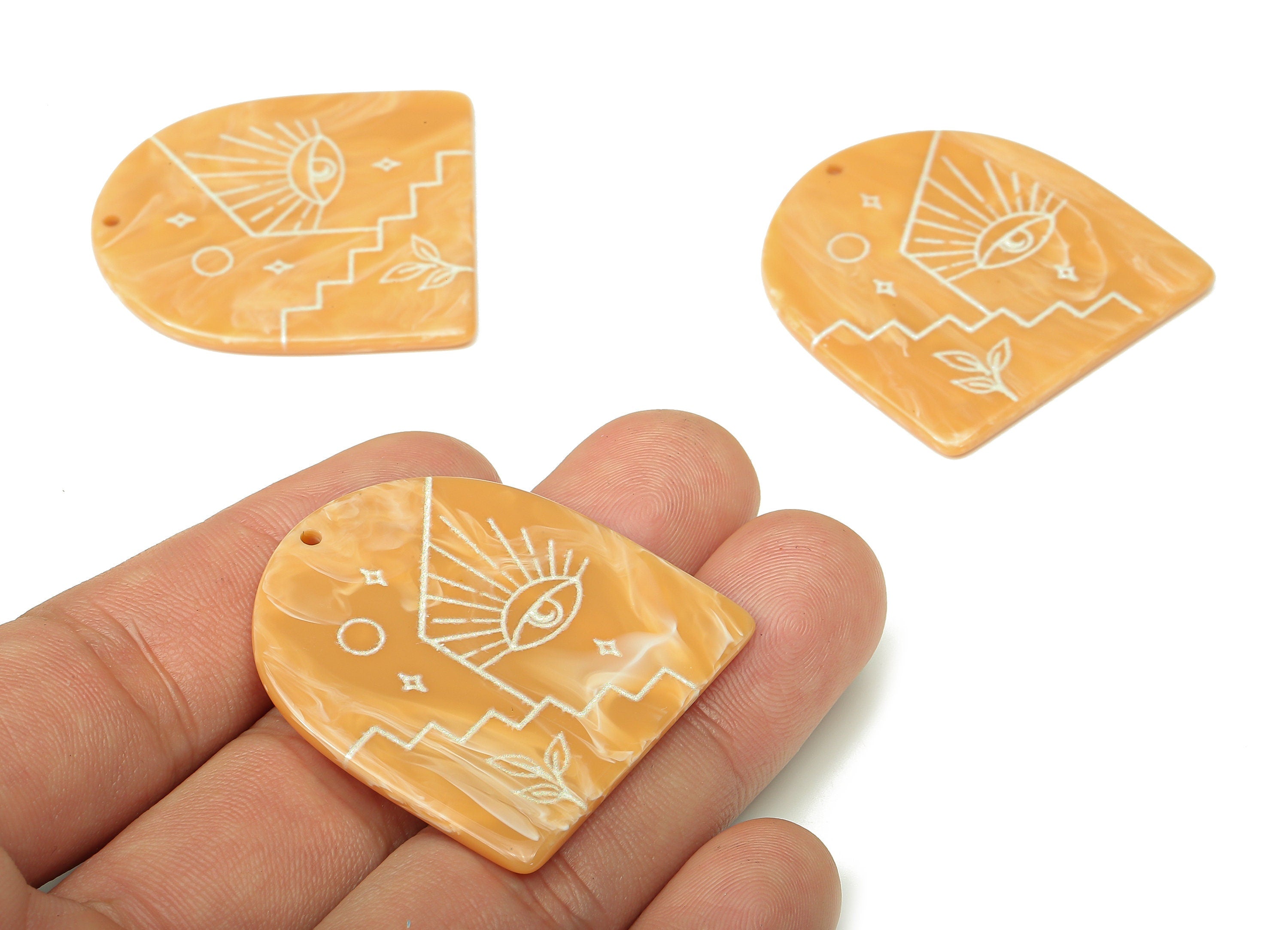 Acrylic Domed Planet Eye Earring Charms - Acrylic D Moon Leaf Steps Pendant - Color Code: A809 - 37.75x35.74x2.4mm - AC2404-A809 - DOMEDBAZAAR