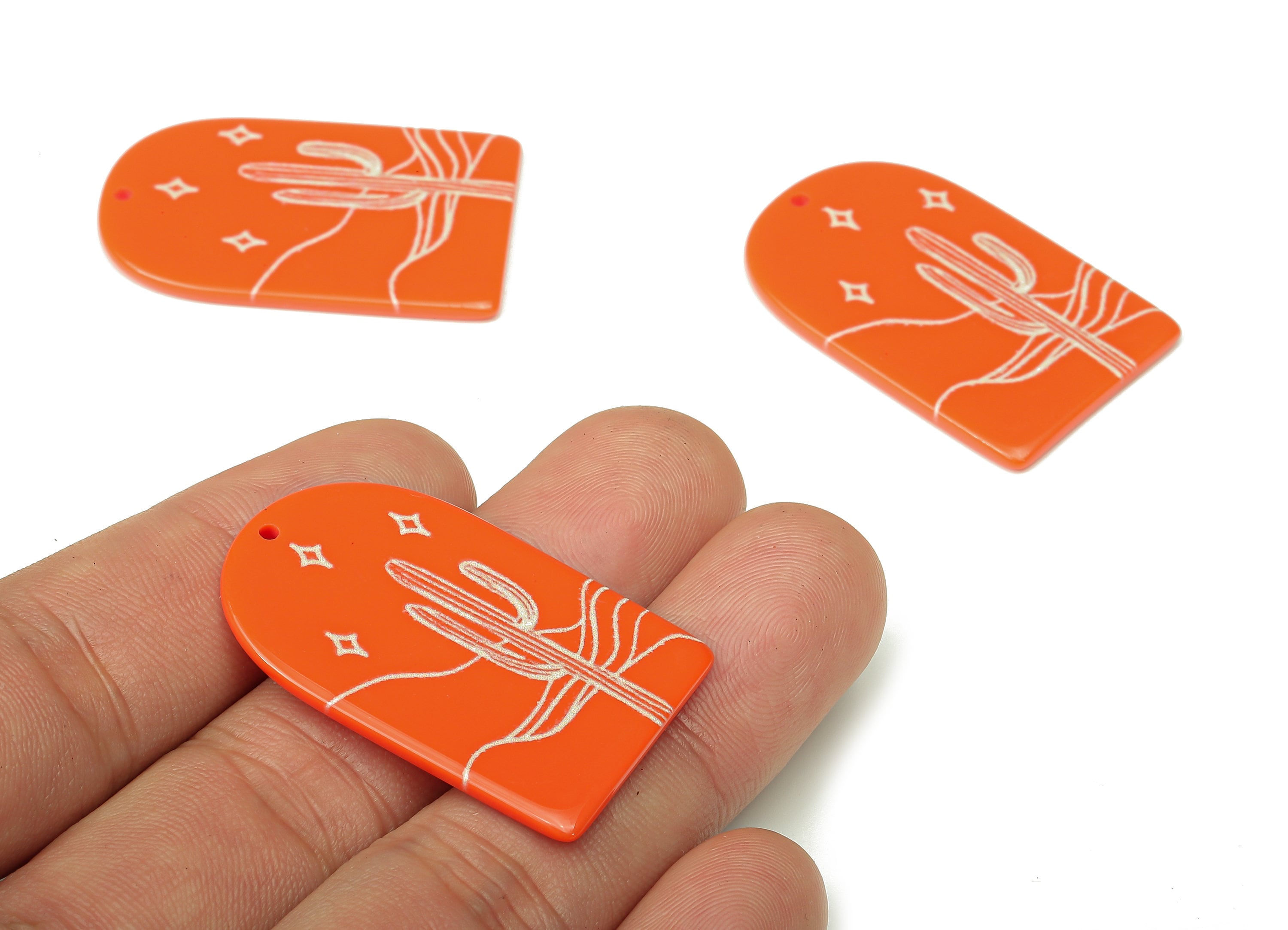 Acrylic Domed Planet Earring Charms - Acrylic D Cactus Pendant - Jewelry Supplies - Color Code: A808 - 37.71x25.21x2.47mm - AC2411-A808 - DOMEDBAZAAR