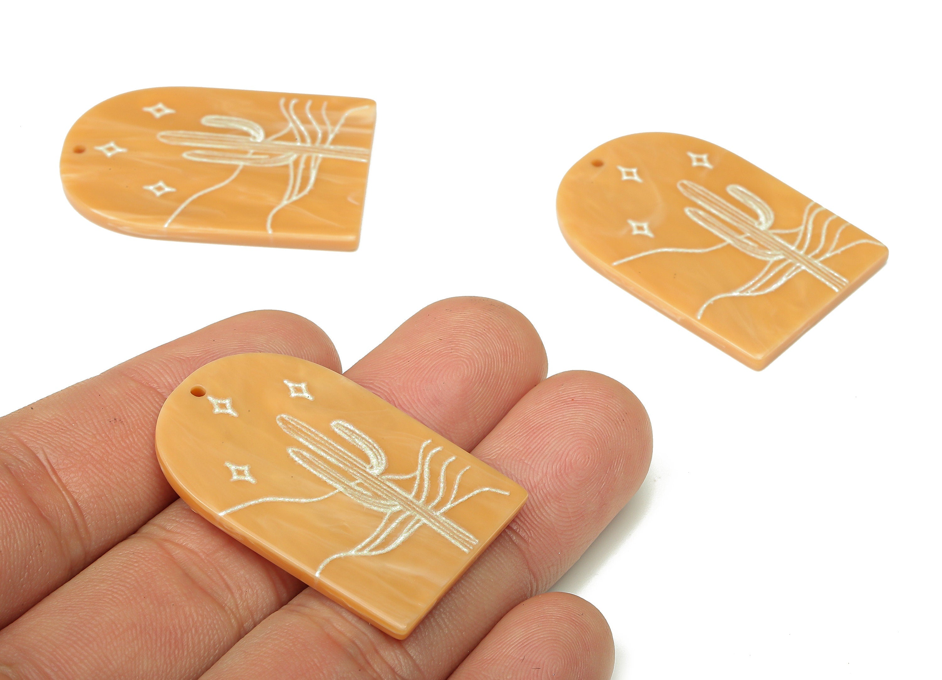 Acrylic Domed Planet Earring Charms - Acrylic D Cactus Pendant - Jewelry Supplies - Color Code: A809 - 37.67x23.11x2.42mm - AC2411-A809 - DOMEDBAZAAR