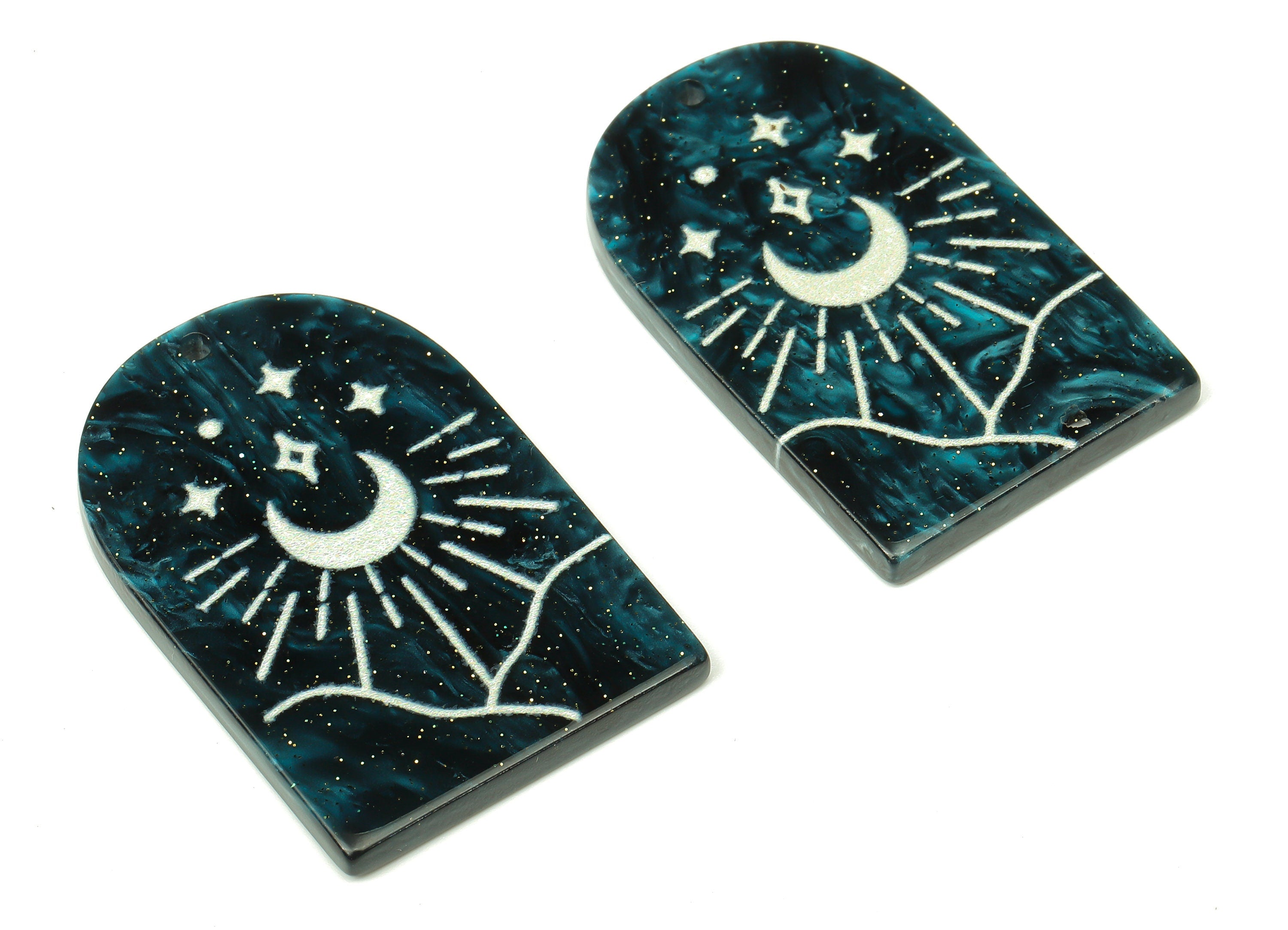 Acrylic Domed Planet Moon Charms - Acrylic D Sun Star Mountain Pendant - 1001 Nights - Color Code: A811 - 37.88x24.13x2.8mm - AC2412-A811 - DOMEDBAZAAR