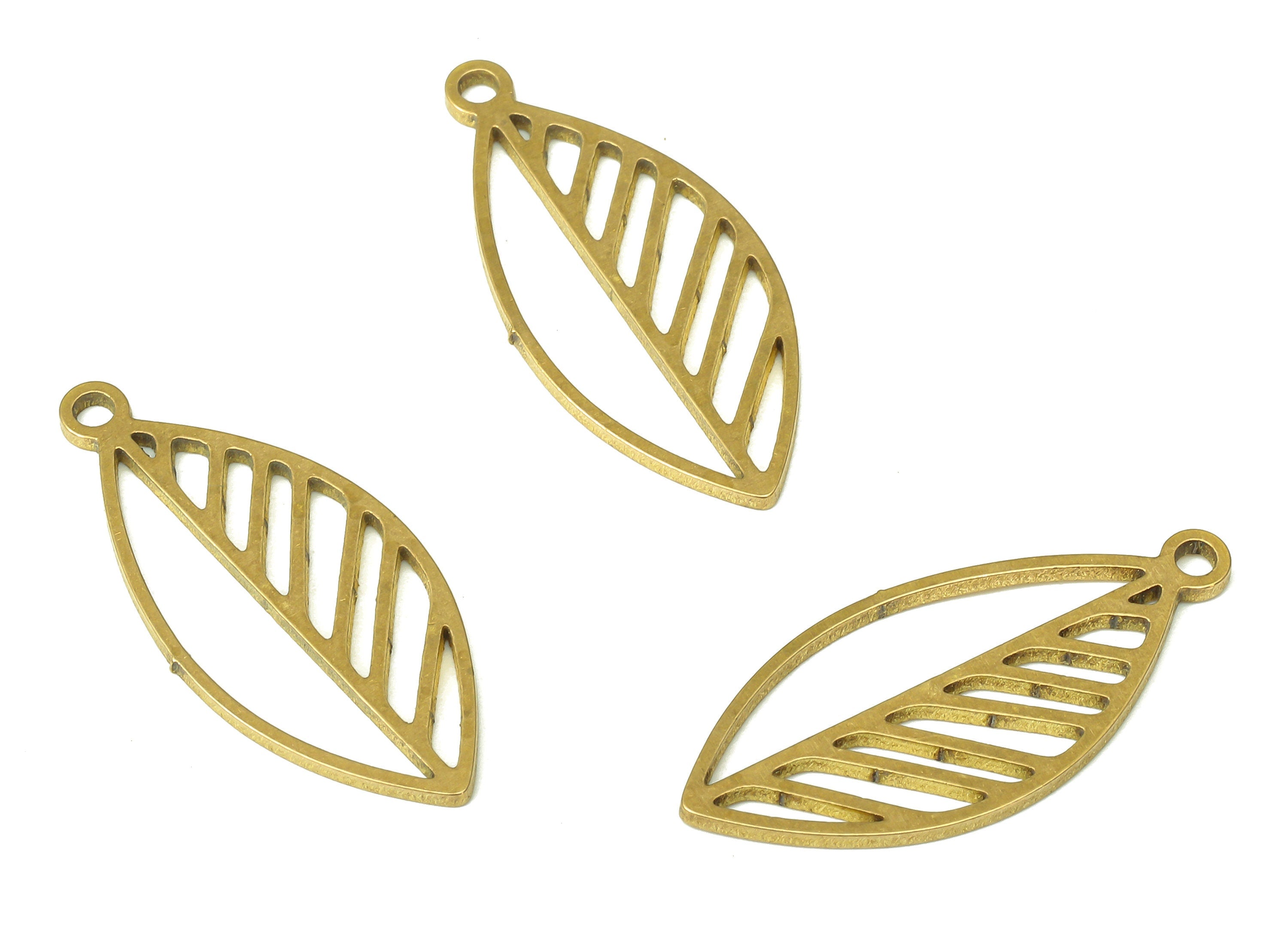 Brass Leaf Earring Charms - Raw Brass Leaves Pendant With Loop - Earring Findings - Jewelry Making Supplies - 24.81x11.08x0.6mm - PPA5322 - DOMEDBAZAAR