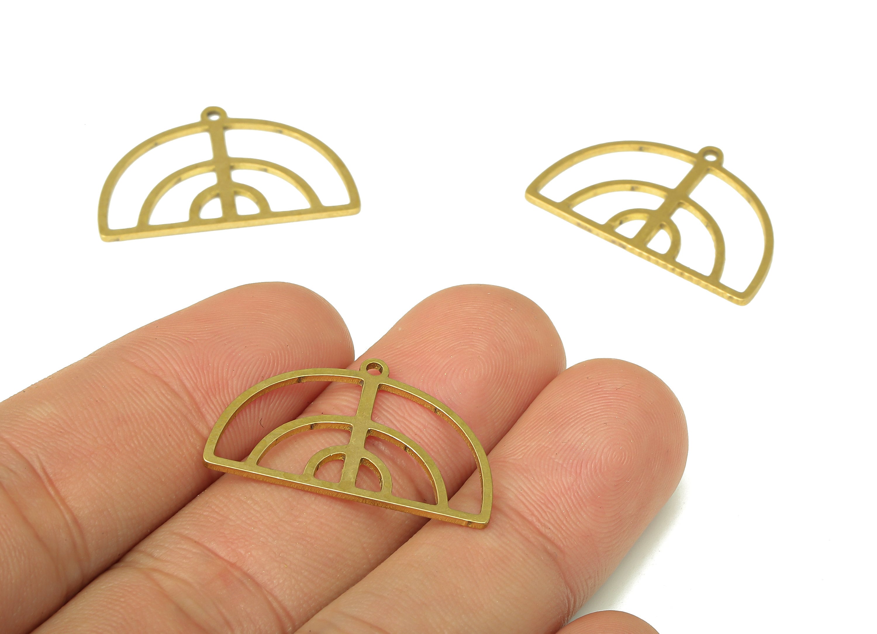 Brass Semi Circle Earring Charms - Raw Brass Half Round Pendant With Loop - Earring Findings - Jewelry Supplies - 27.8x17.57x0.9mm - PPA5353 - DOMEDBAZAAR