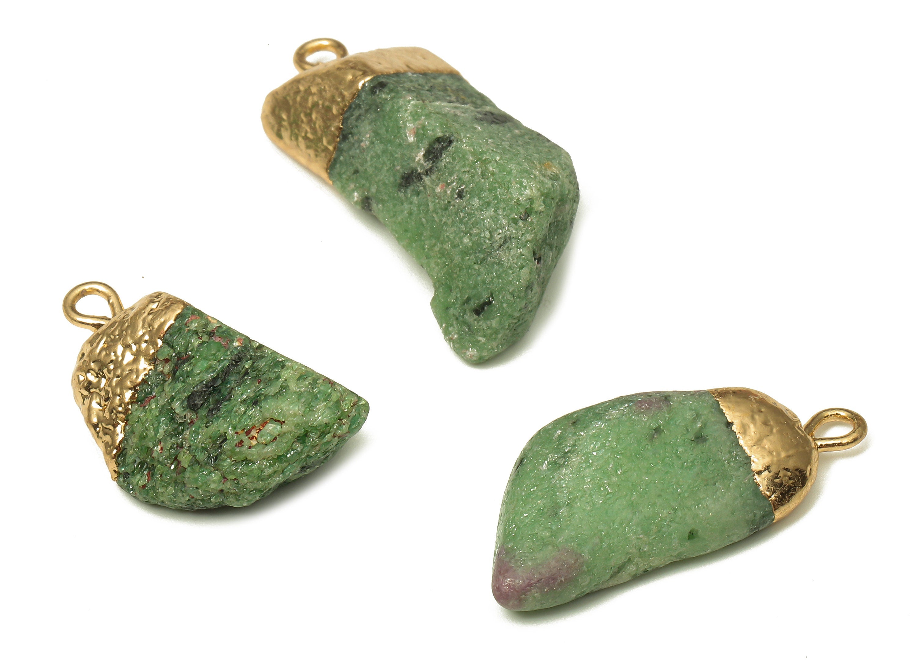 Natural Stone Earrings - Brass Irregular Earring Charms - Red and Green Treasure Pendant - Gold Tone Plating - 22.09x14.07x8.89mm - NS1865B - DOMEDBAZAAR