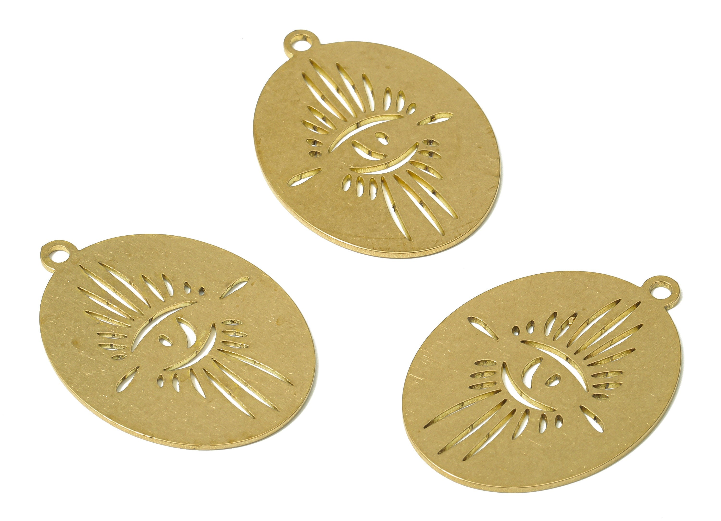 Brass Oval Eye Earring Charm - Raw Brass Eyelash Cutout Pendant With Loop - Sun Eye - Jewelry Making Supplies - 28.97x21x0.68mm - PPA4857 - DOMEDBAZAAR