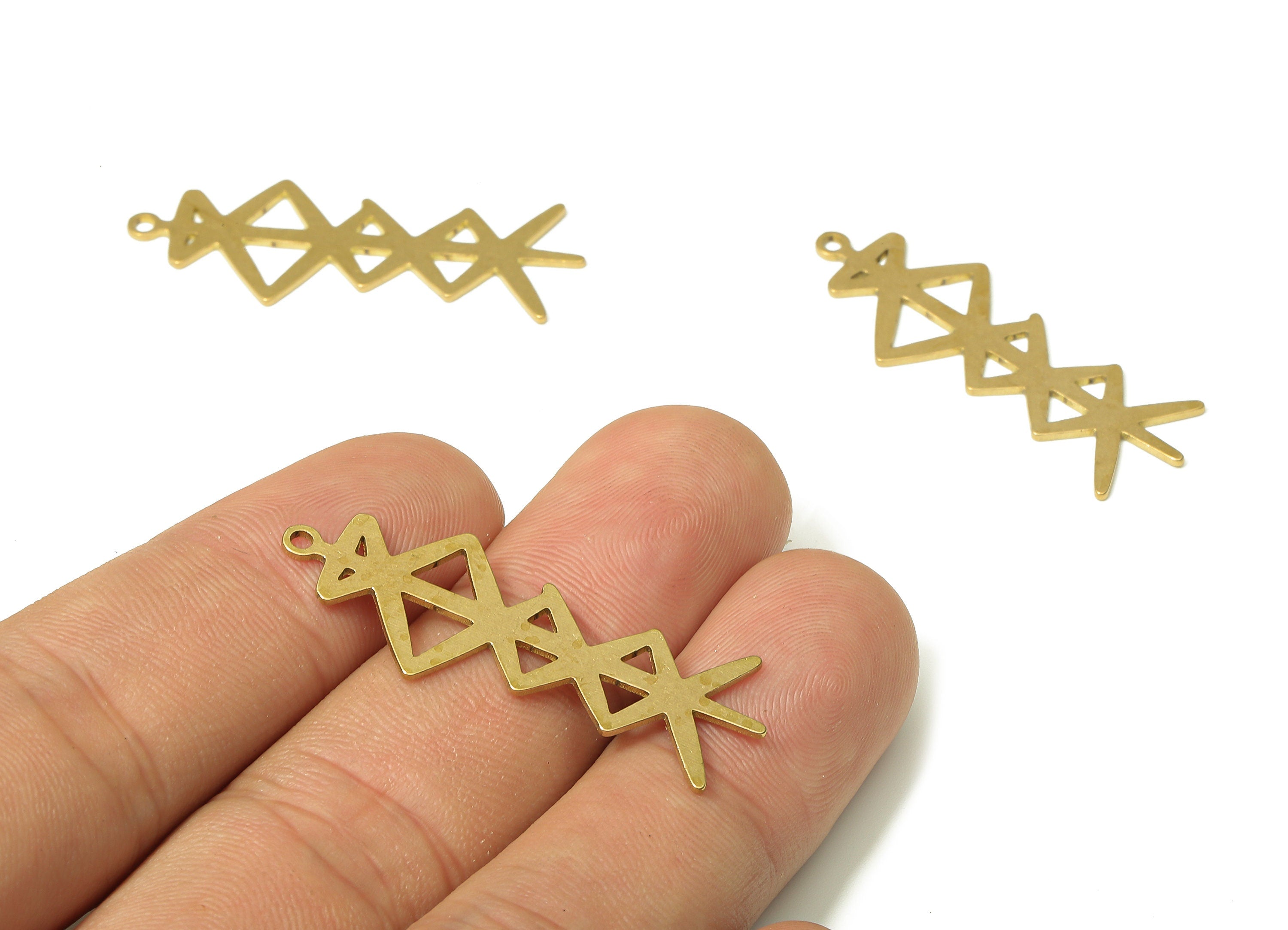 Brass Earring Charm - Raw Brass Zig Zag Pendant - Chevron Earring Charm - Pendant Charm - 37.83x14.13x0.68mm - PPA4867 - DOMEDBAZAAR