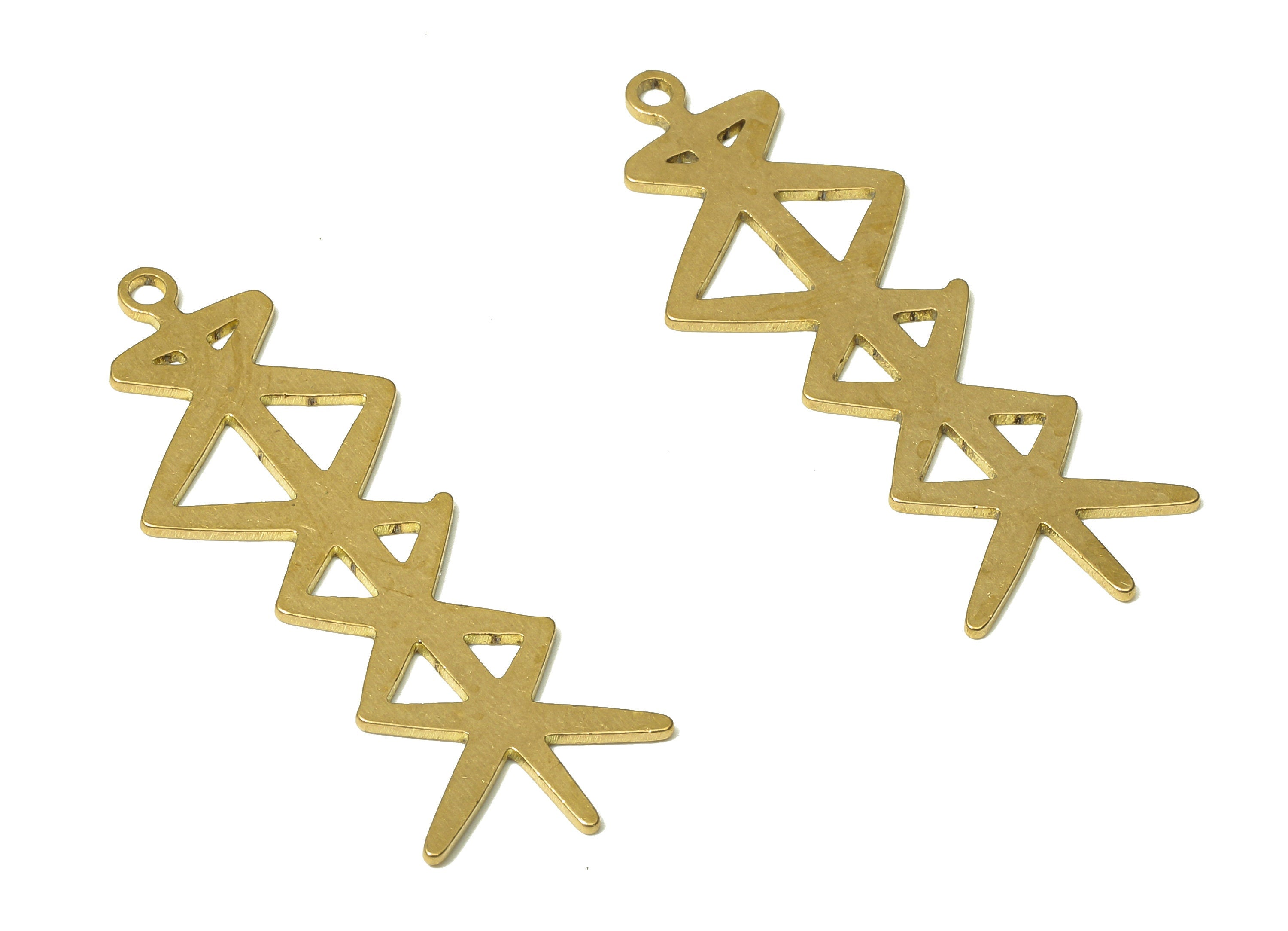 Brass Earring Charm - Raw Brass Zig Zag Pendant - Chevron Earring Charm - Pendant Charm - 37.83x14.13x0.68mm - PPA4867 - DOMEDBAZAAR