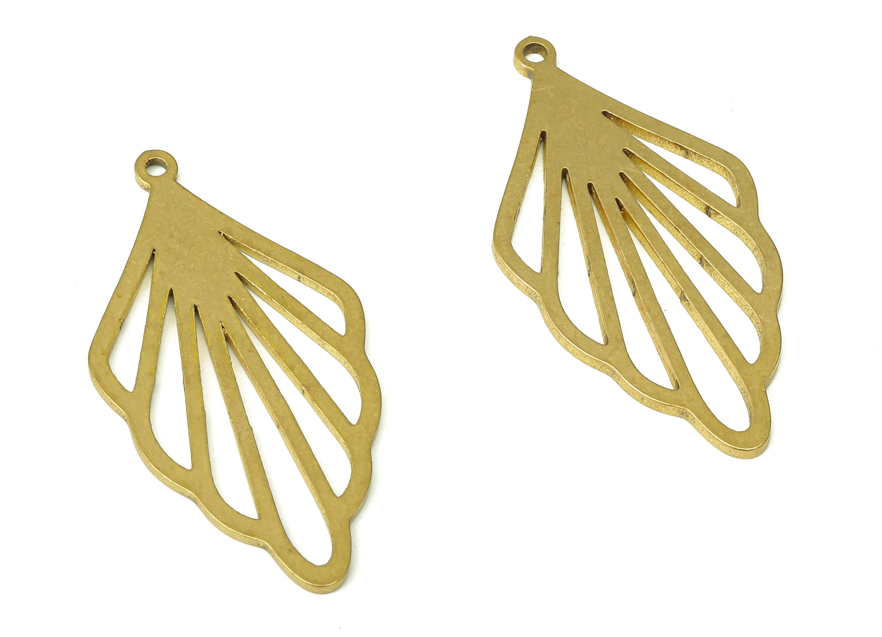 Brass Shell Earrings Charms - Raw Brass Seashell Cutout Pendant With Loop - For Necklace - Shell Earring Charm - 32x16.38x0.83mm - PP5279 - DOMEDBAZAAR
