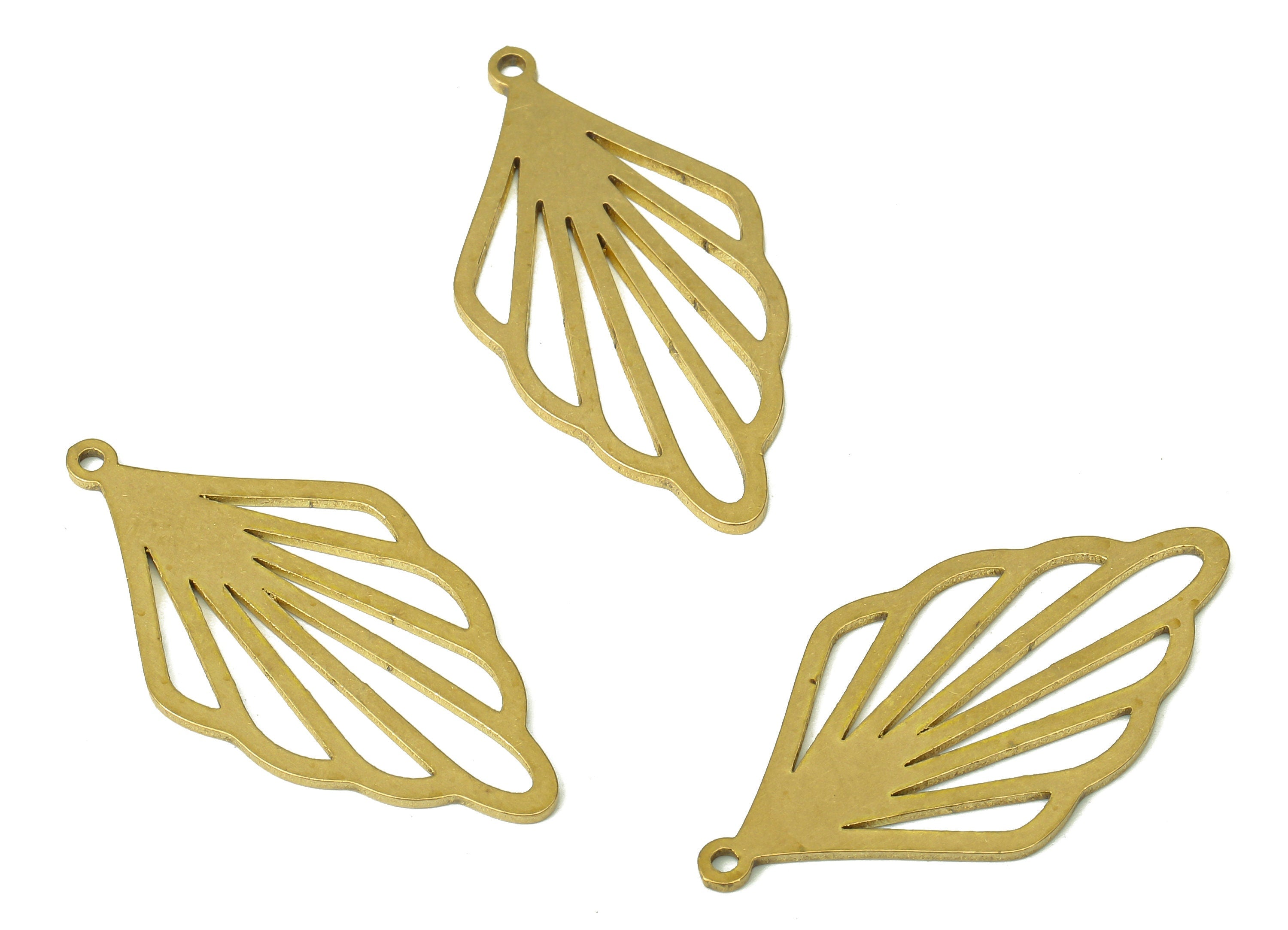 Brass Shell Earrings Charms - Raw Brass Seashell Cutout Pendant With Loop - For Necklace - Shell Earring Charm - 32x16.38x0.83mm - PP5279 - DOMEDBAZAAR