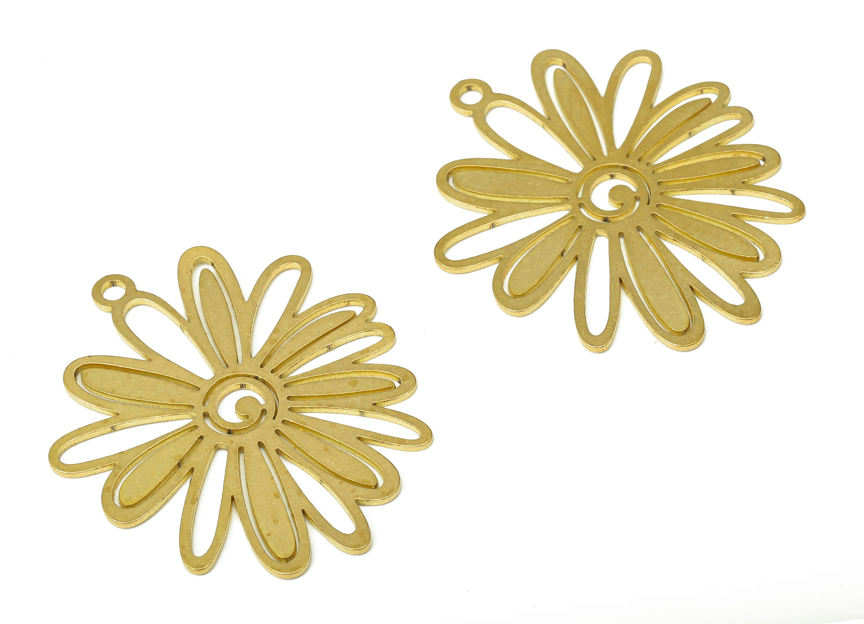 Brass Flower Earring Charm - Raw Brass Flower Cutout Pendant With Loop - Flower Earring - Earrings Finding - 37.77x30.86x0.66mm - PPA4415 - DOMEDBAZAAR