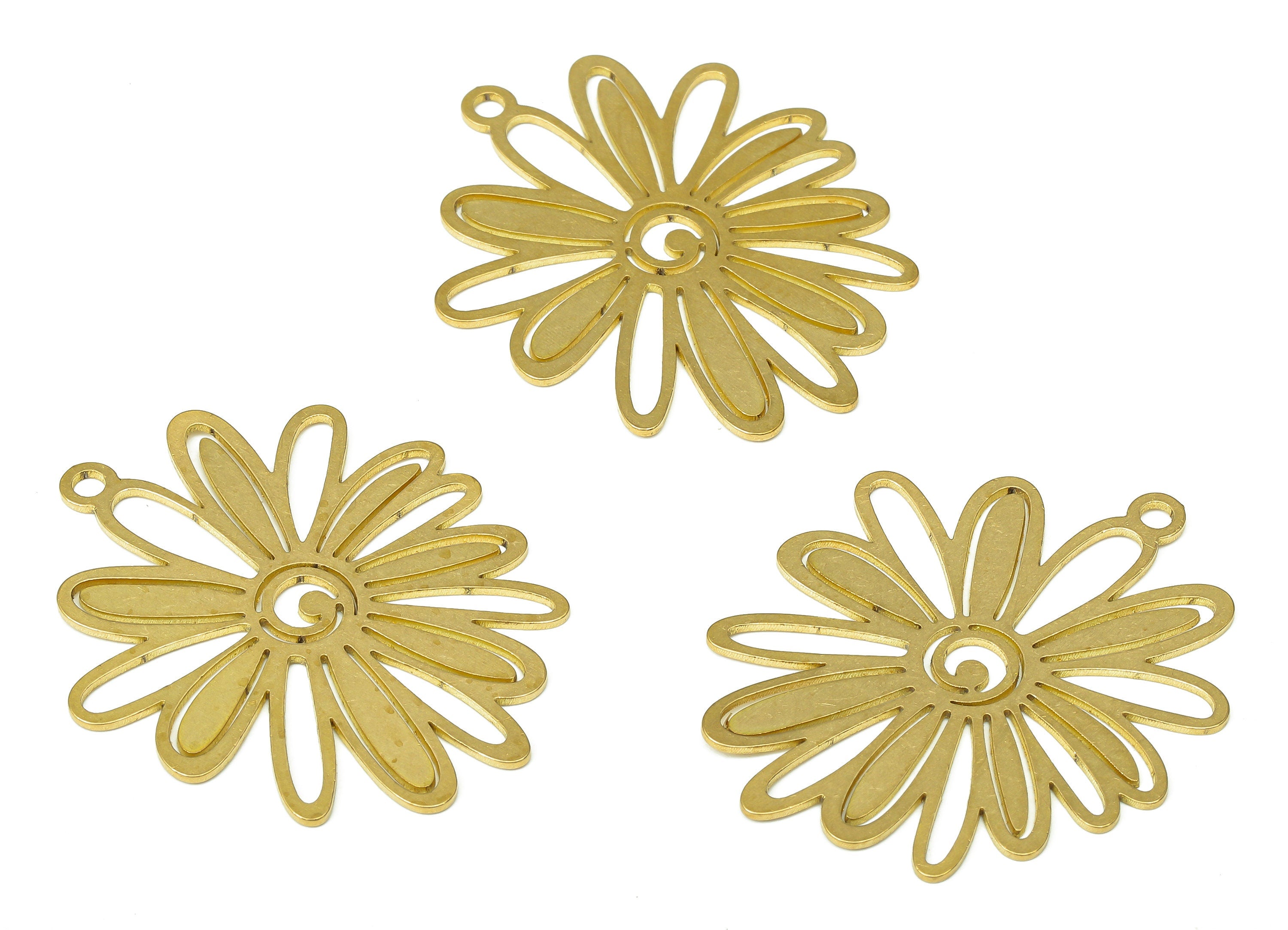 Brass Flower Earring Charm - Raw Brass Flower Cutout Pendant With Loop - Flower Earring - Earrings Finding - 37.77x30.86x0.66mm - PPA4415 - DOMEDBAZAAR