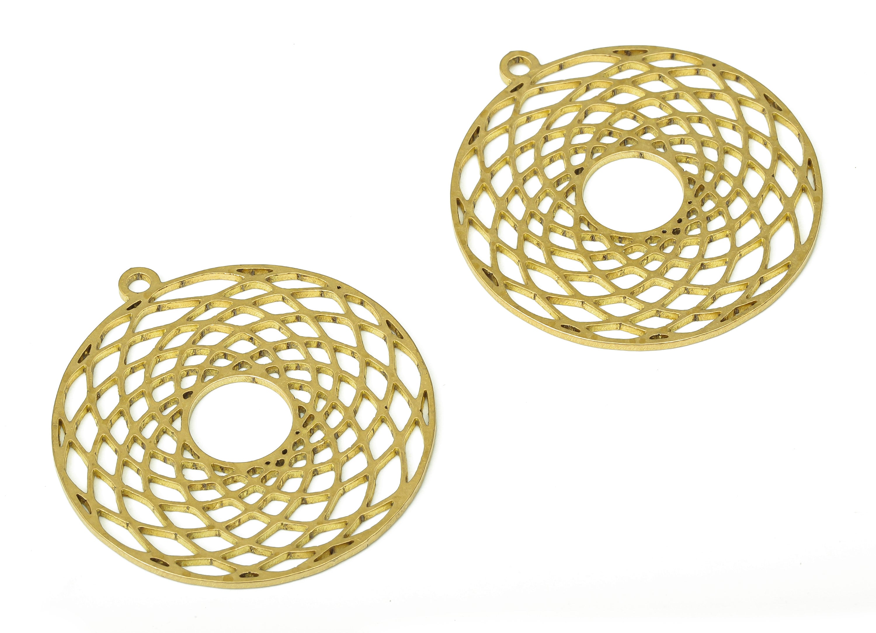 Brass Round Ponut Earring Charms - Raw Brass Circle Hollow Cutout Pendant With Loop - Earrings Finding - 34.75x31.9x0.86mm - PPA4494 - DOMEDBAZAAR