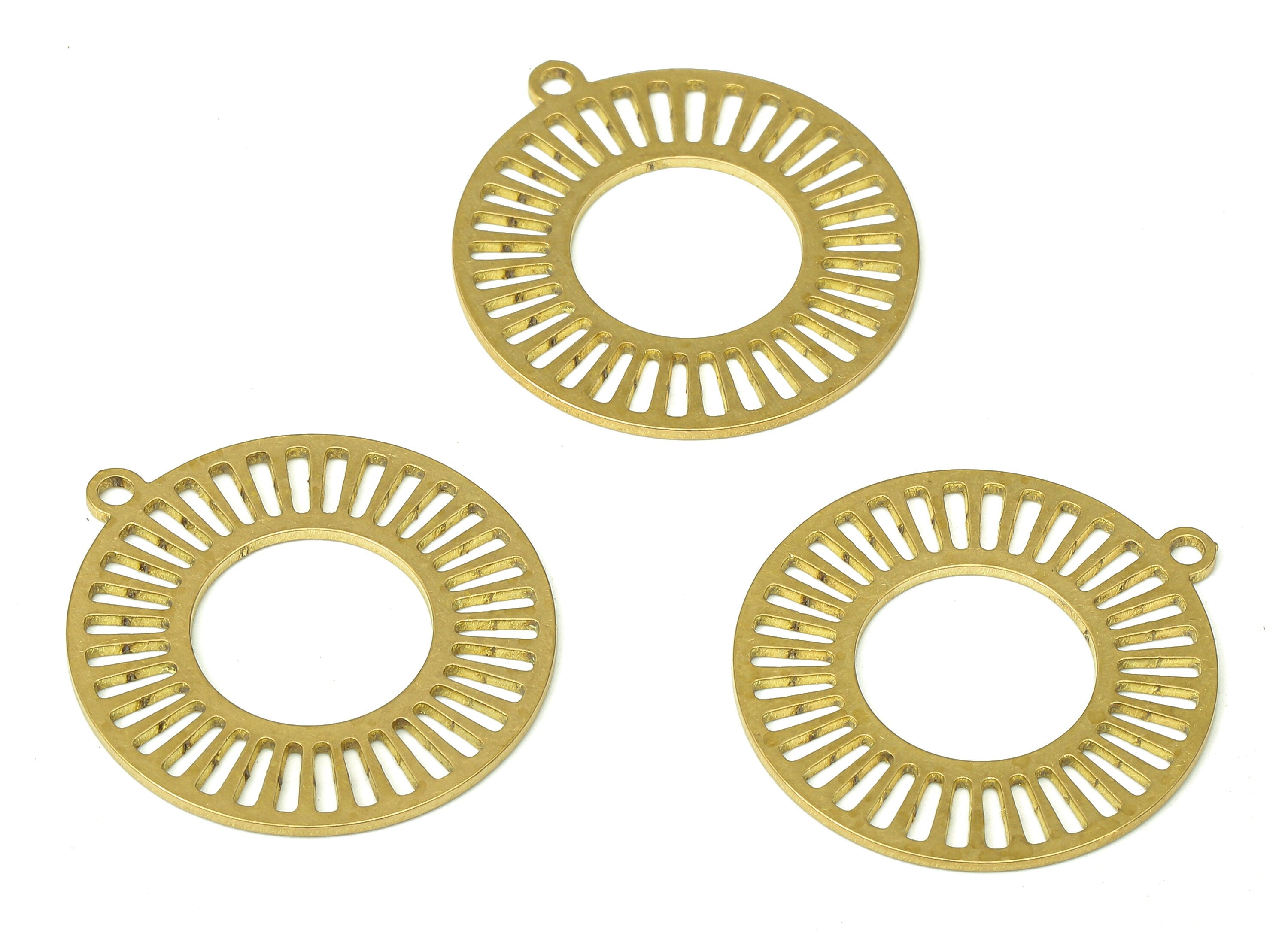 Brass Round Earring Charms - Raw Brass Circle Cutout Pendant With Loop - Earrings Finding - 24.81x22.59x0.72mm - PPA4545 - DOMEDBAZAAR