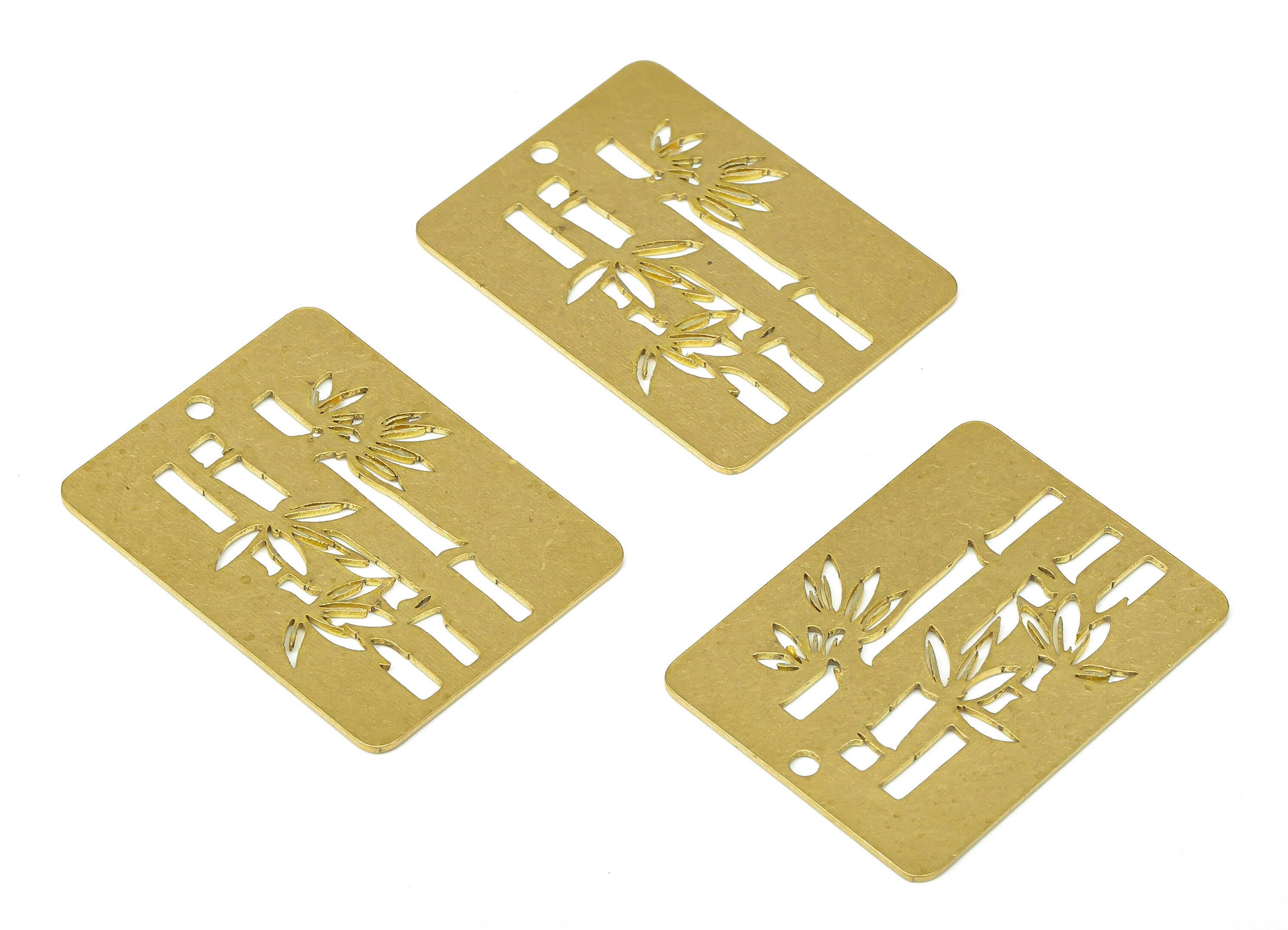 Brass Rectangle Bamboo Earring Charm - Raw Brass Tree Cutout Pendant - Laser Cut Charms -  Earring Finding - 30.81x23.28x0.68mm - PPA4531 - DOMEDBAZAAR