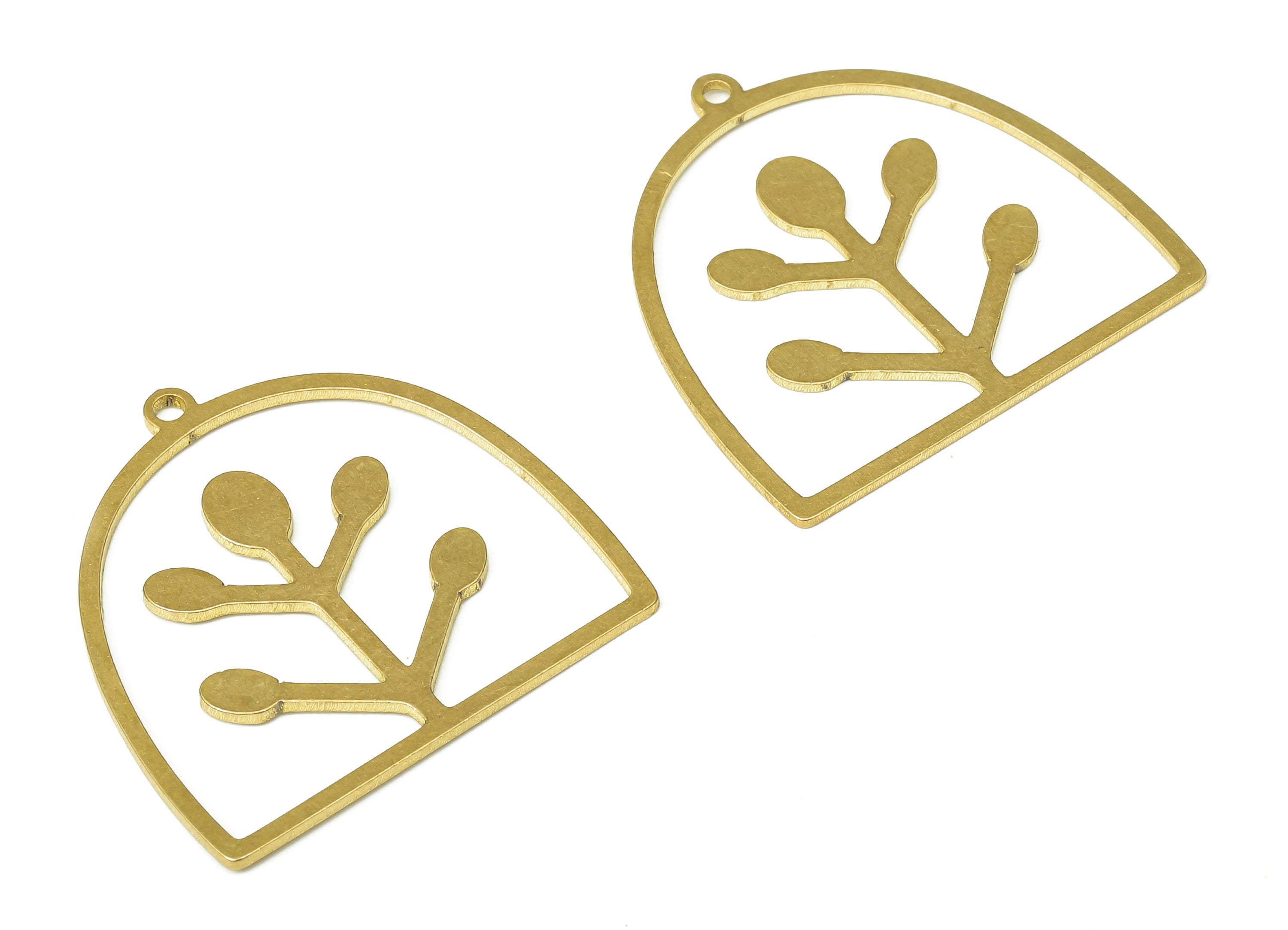 Brass Domed Earring Charms - Raw Brass Half Ellipse Cutout Pendant With Loop - For Necklace - Domed Earring - 29.15x29.05x0.87mm - PPA5279 - DOMEDBAZAAR