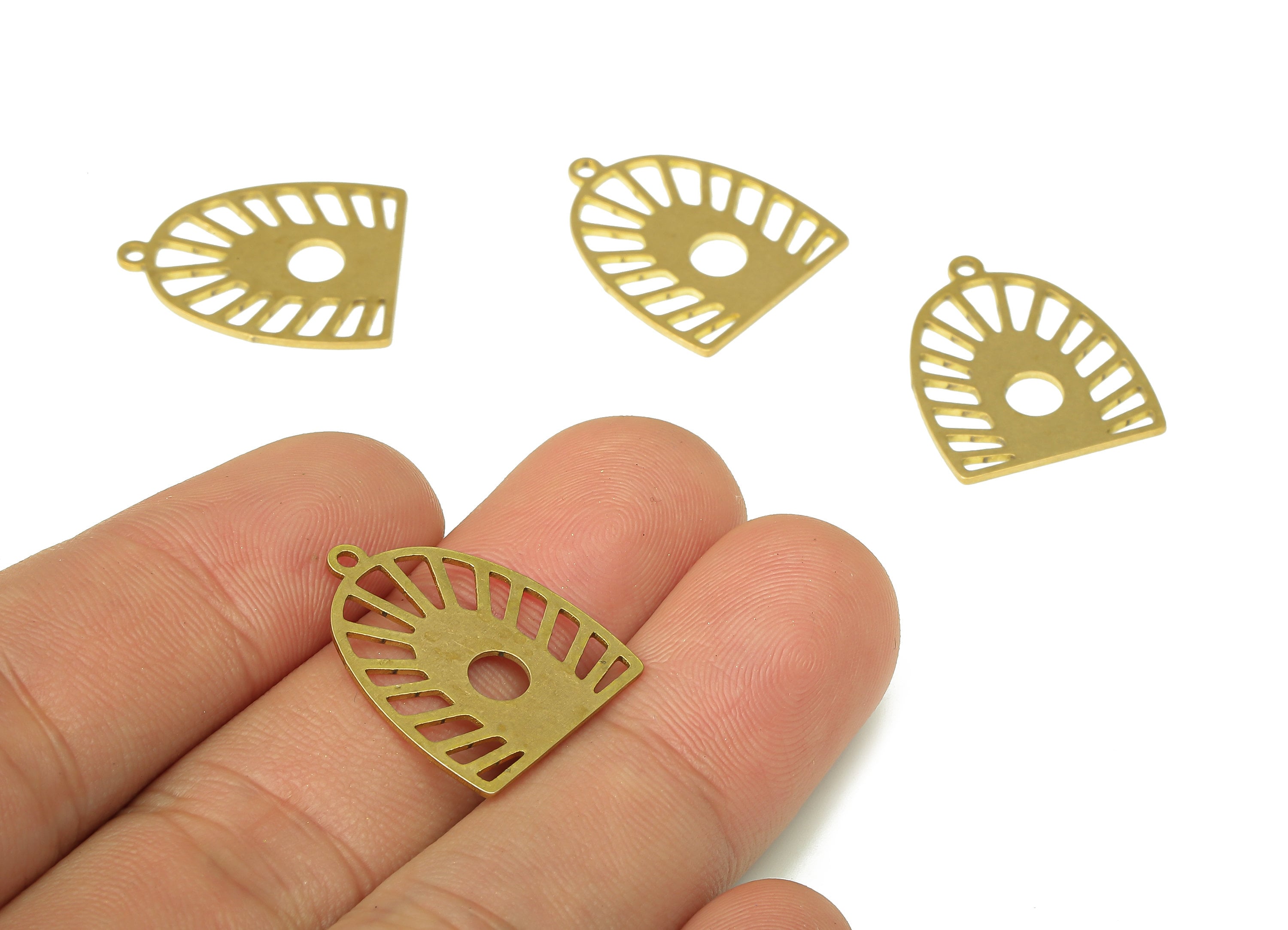 Brass Domed Earring Charms - Raw Brass Half Ellipse Cutout Pendant With Loop - For Necklace - Domed Earring - 21.77x17.49x0.7mm - PPA5278 - DOMEDBAZAAR