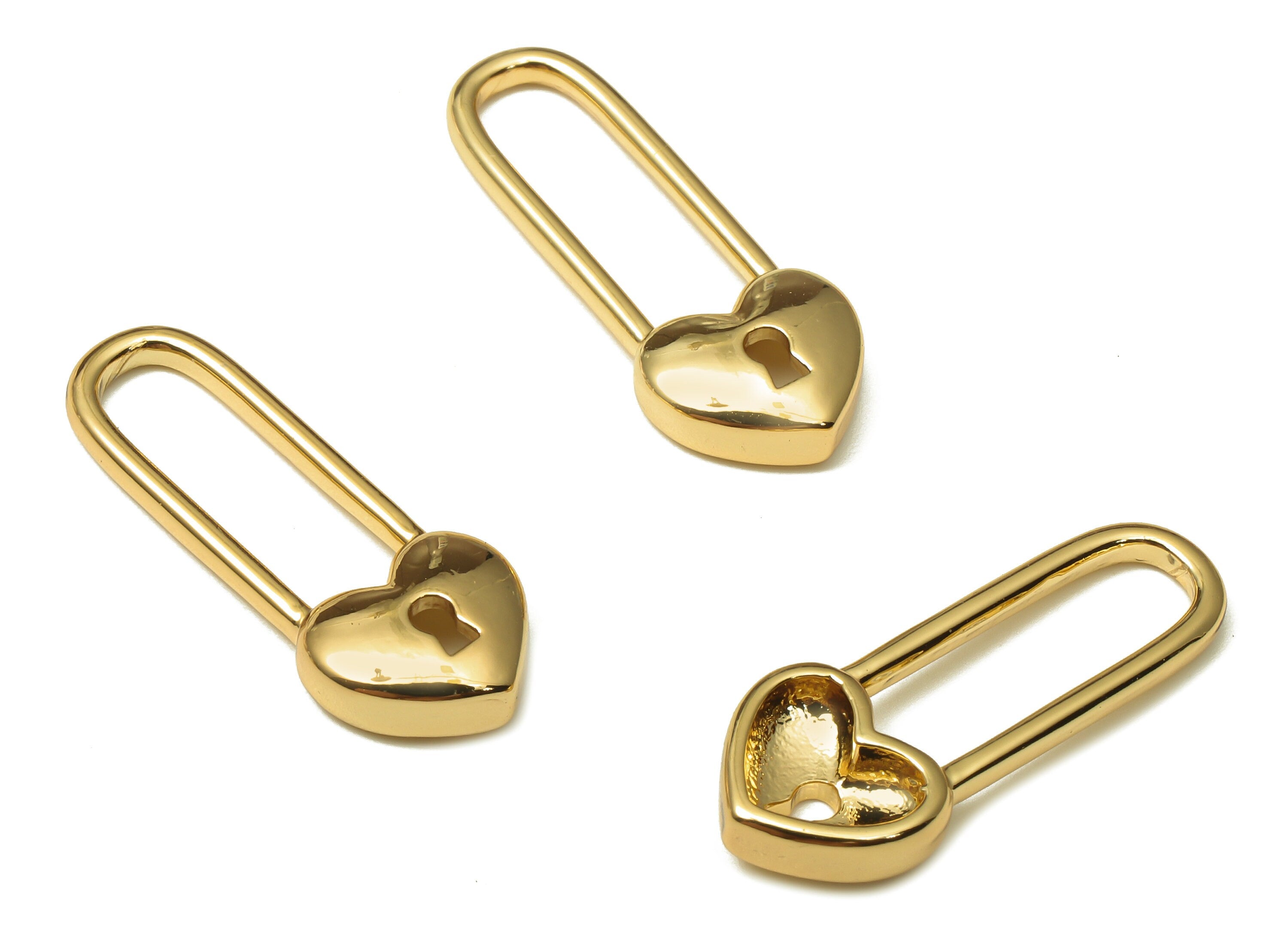 Brass Heart Padlock Earring Charm - Long Heart Lock Earring - Dainty locket Dangle Charm - 18K Real Gold Plating - 23.36x9.2x1.5mm - RGP5199 - DOMEDBAZAAR