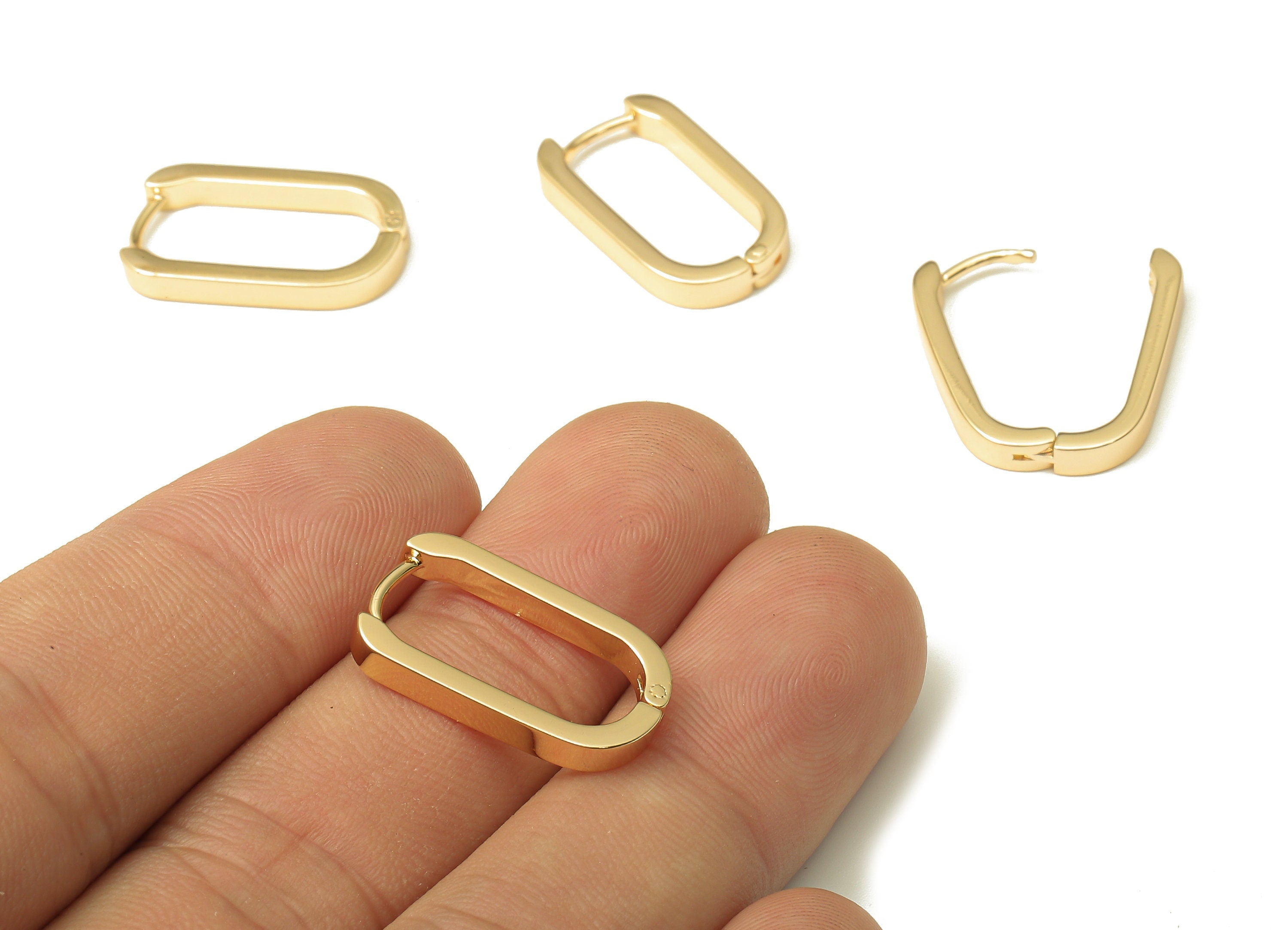 Brass Huggie U Hoop Earrings - Chunky Gold Oval Earring Clasp - Minimalist Earring - 18K Real Gold Plating - 21.06x12.13x1.8mm - RGP5204 - DOMEDBAZAAR