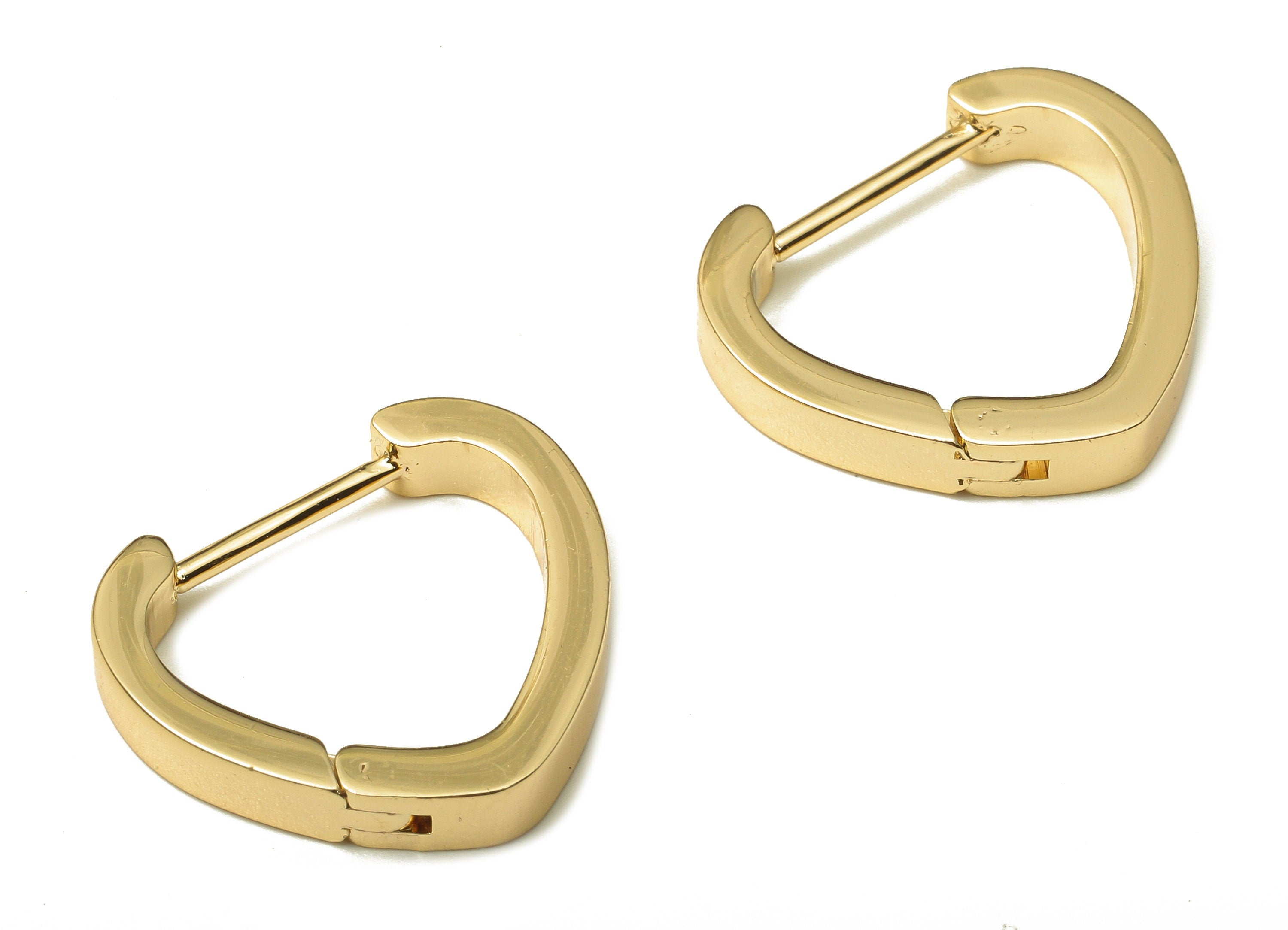 Brass Heart Hoop Earring - Brass Gold Heart Earring Clasps - 18K Real Gold Plated Brass - Earring Hoop - 18.14x16.1x2.23mm - RGP5205 - DOMEDBAZAAR