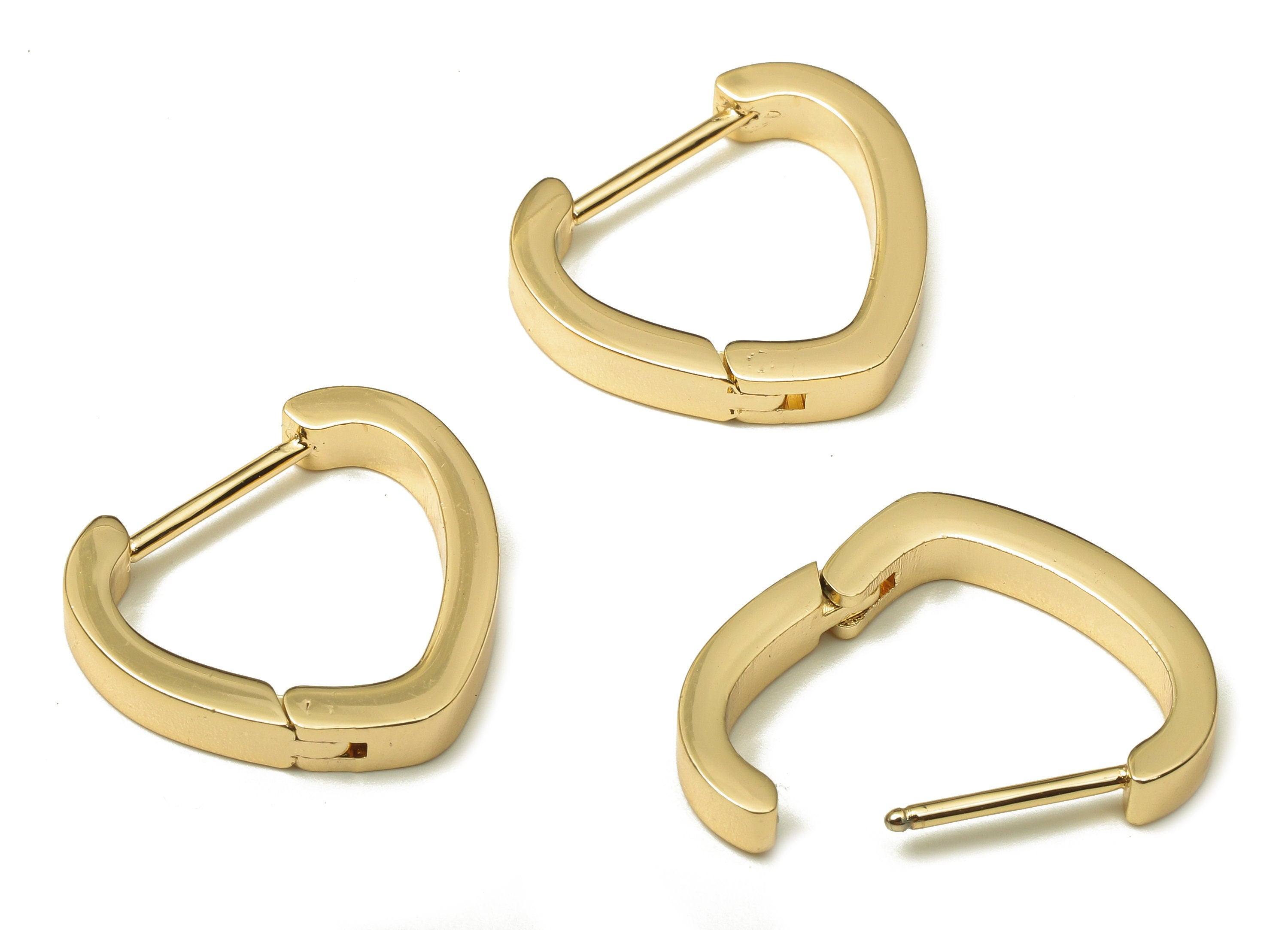 Brass Heart Hoop Earring - Brass Gold Heart Earring Clasps - 18K Real Gold Plated Brass - Earring Hoop - 18.14x16.1x2.23mm - RGP5205 - DOMEDBAZAAR