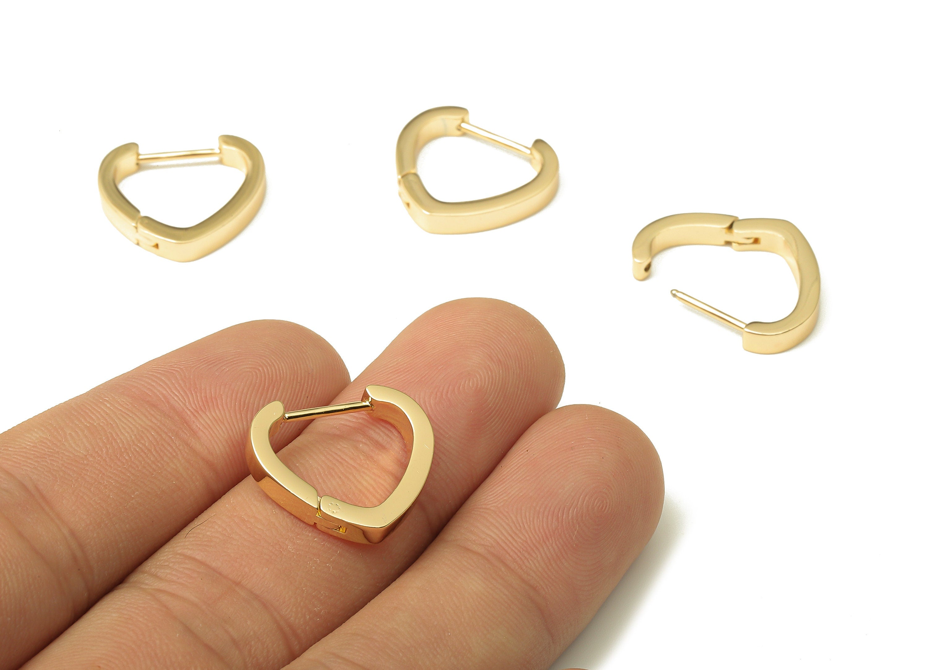 Brass Heart Hoop Earring - Brass Gold Heart Earring Clasps - 18K Real Gold Plated Brass - Earring Hoop - 18.14x16.1x2.23mm - RGP5205 - DOMEDBAZAAR