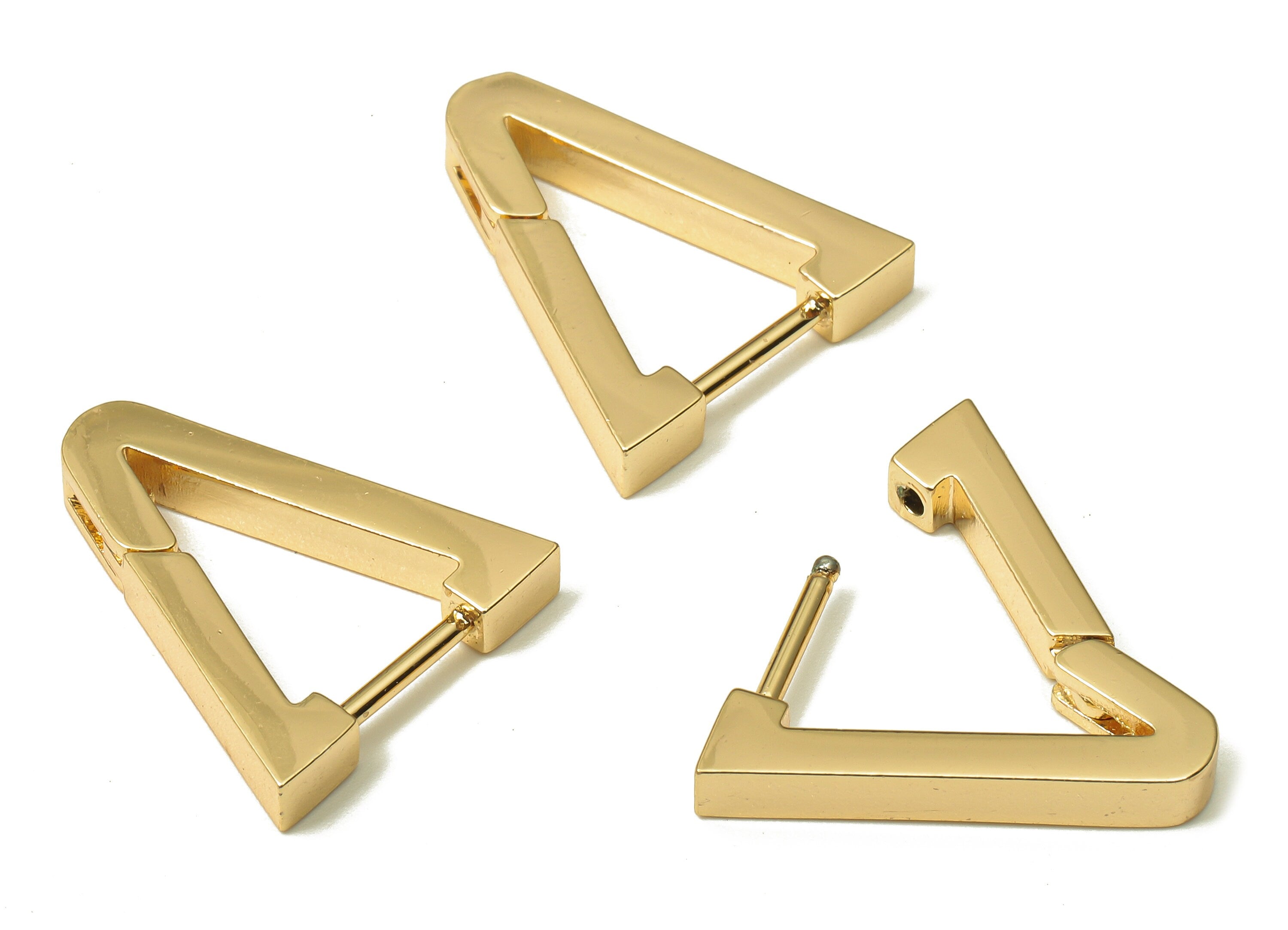 Brass Huggie Hoop Earrings - Chunky Gold Triangle Earring Clasp - Minimalist Earring - 18K Real Gold Plating - 17.64x15.15x2.84mm - RGP5208 - DOMEDBAZAAR