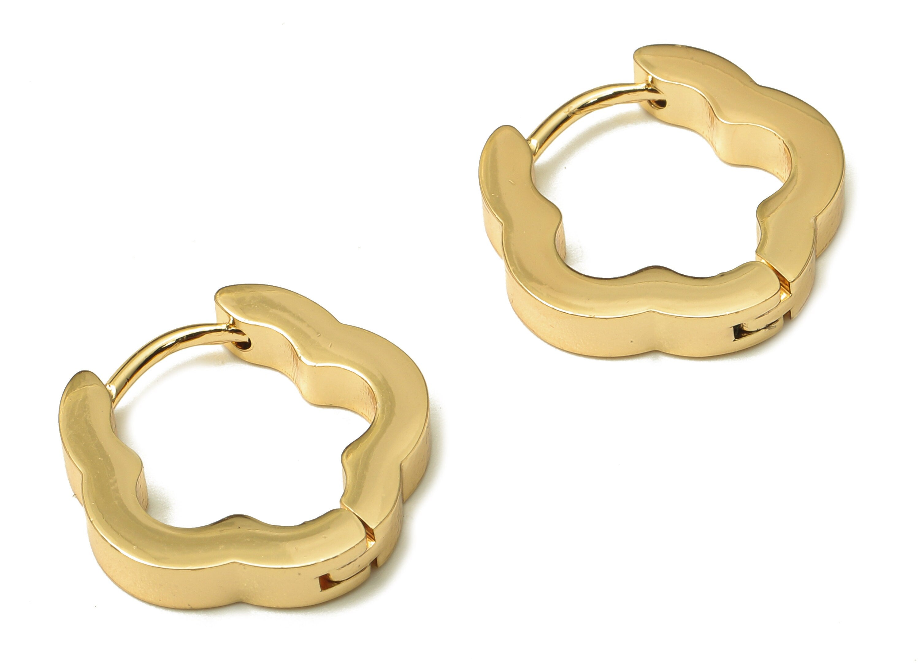 Brass Flower Hoop Earrings - Brass Gold Flower Earring Clasp - 18K Real Gold Plated Brass - Earring Hoop - 16.33x15.8x2.92mm - RGP5209 - DOMEDBAZAAR