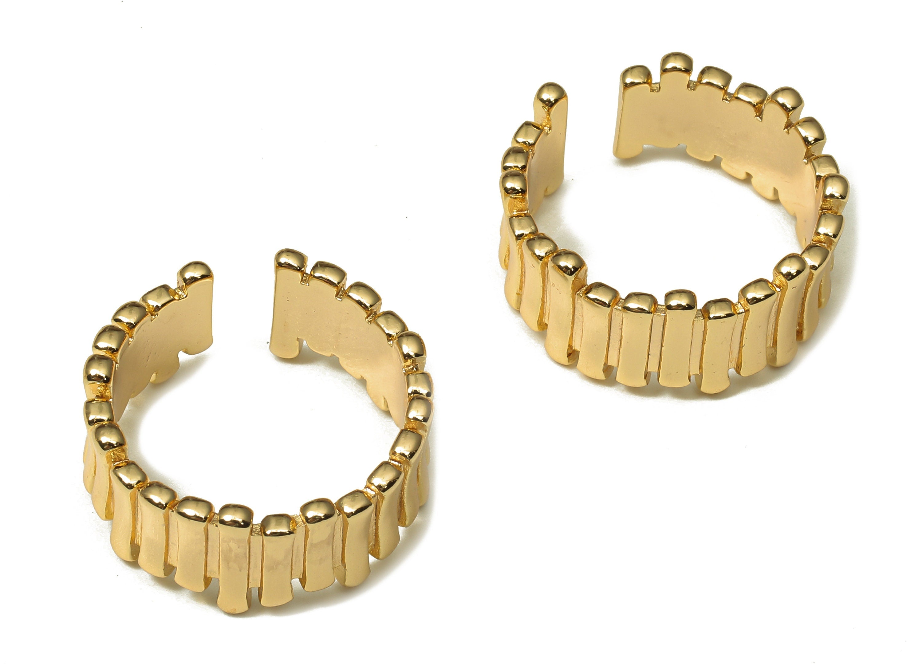 Brass Open Fence Ring - Simple Geometric Fence Thick Hoop Ring - Irregular Stripe Ring - 18K Real Gold Plating - 20.6x20.23x1.69mm - RGP5212 - DOMEDBAZAAR