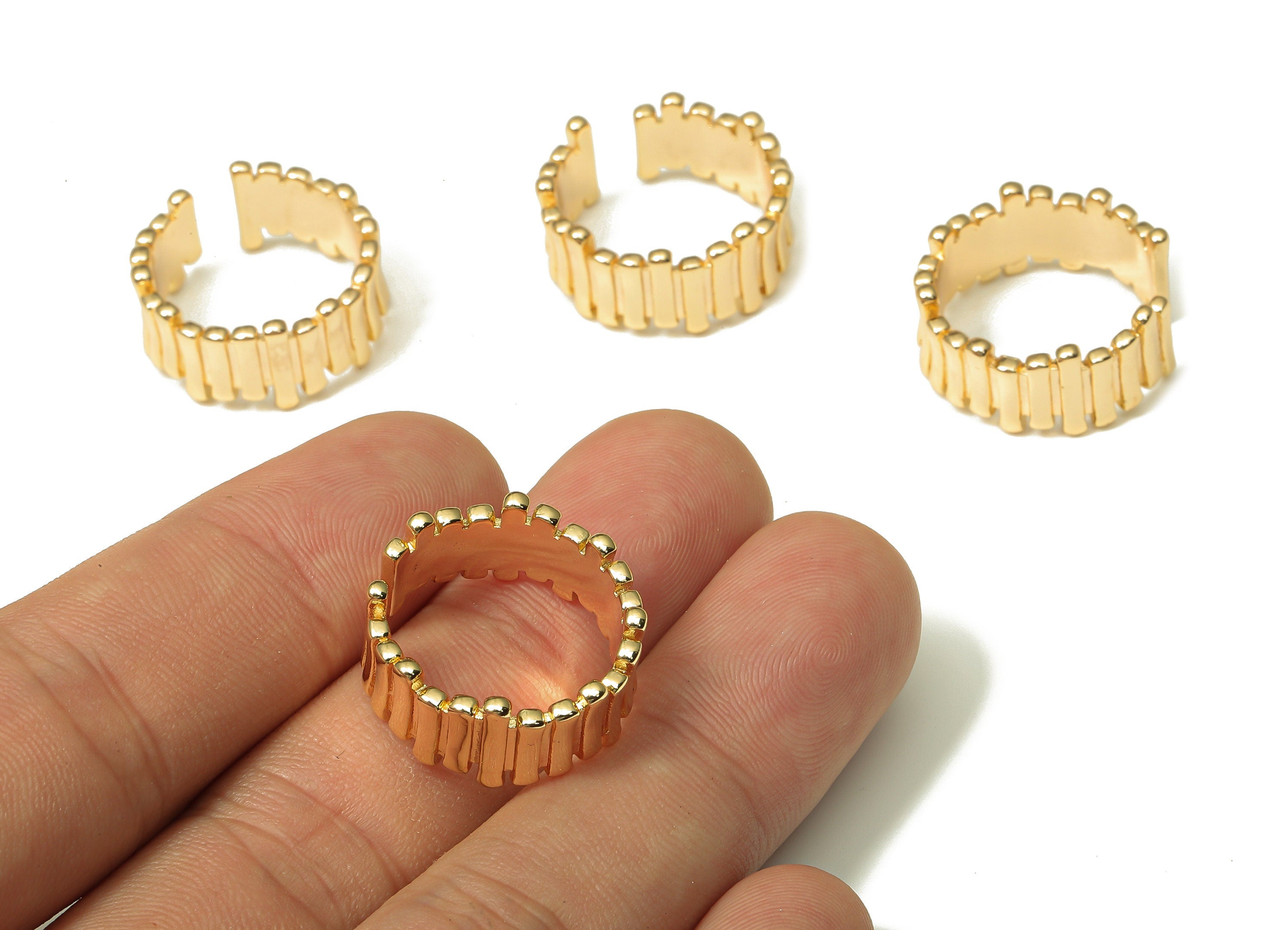 Brass Open Fence Ring - Simple Geometric Fence Thick Hoop Ring - Irregular Stripe Ring - 18K Real Gold Plating - 20.6x20.23x1.69mm - RGP5212 - DOMEDBAZAAR