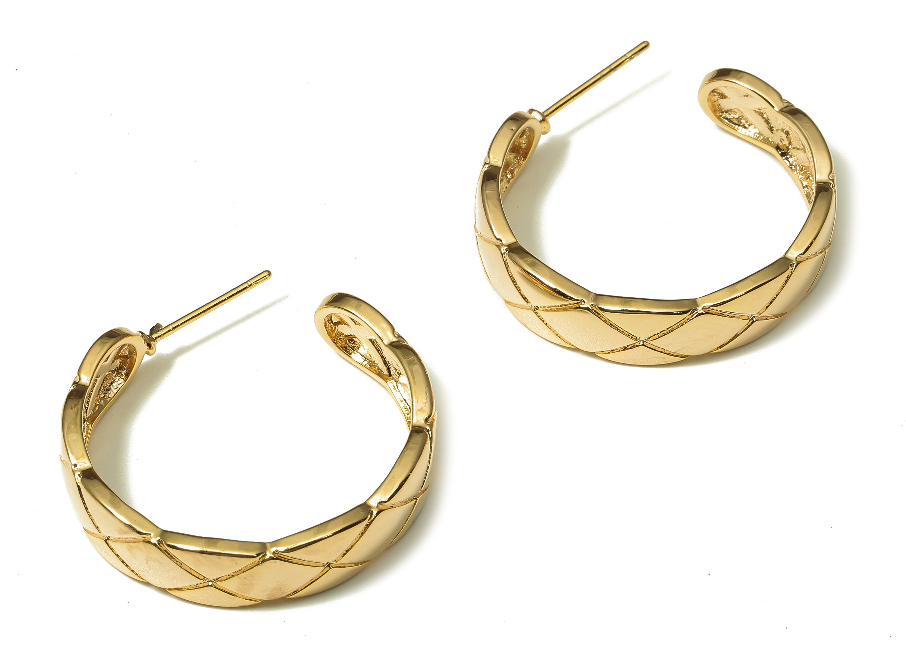 Brass Round Earring Post - Circle Snake Pattern Earring Hoop - 316 Stainless Steel Stud - 18K Real Gold Plating - 28.5x25.3x2.2mm - RGP5214 - DOMEDBAZAAR