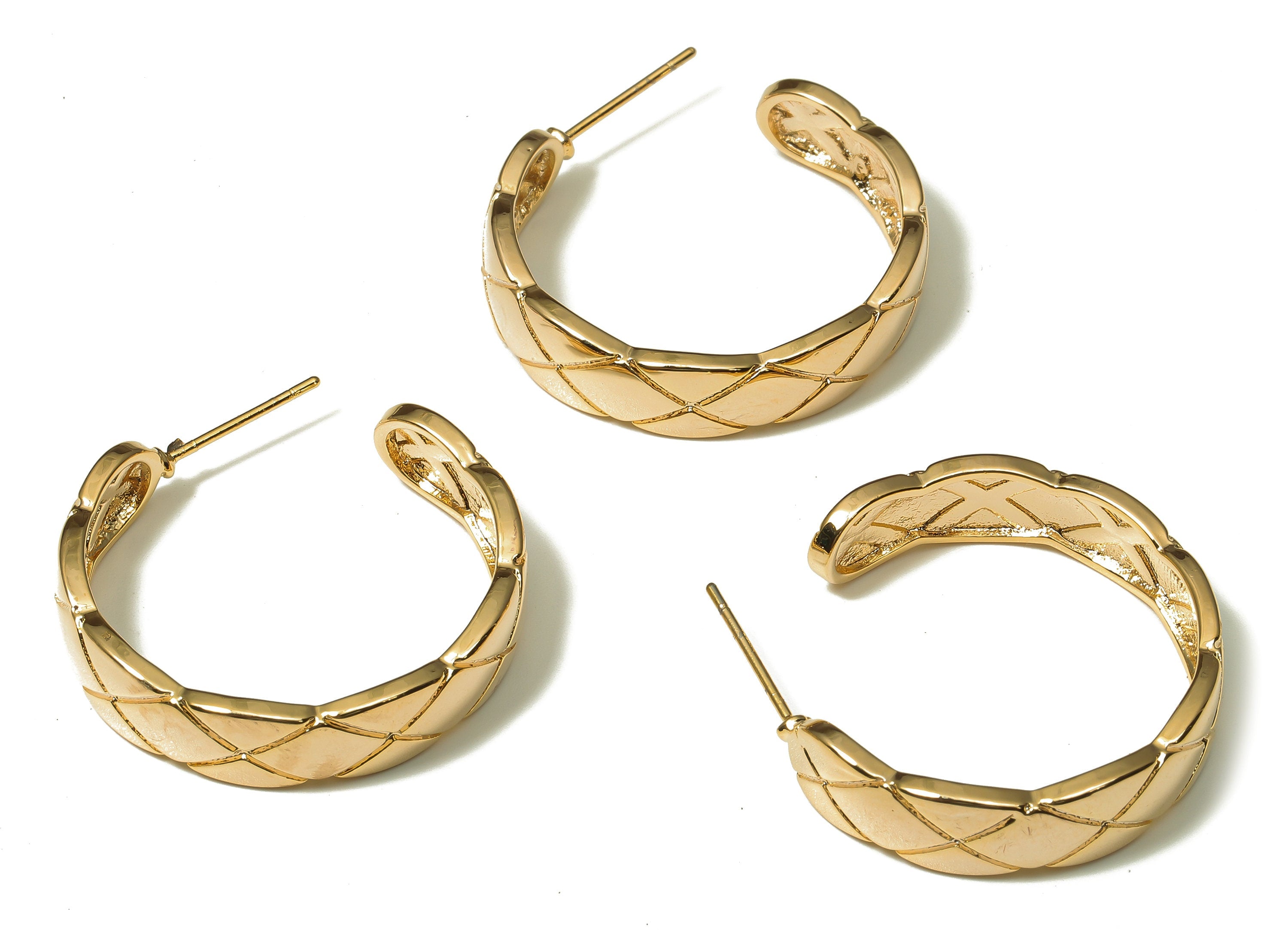 Brass Round Earring Post - Circle Snake Pattern Earring Hoop - 316 Stainless Steel Stud - 18K Real Gold Plating - 28.5x25.3x2.2mm - RGP5214 - DOMEDBAZAAR