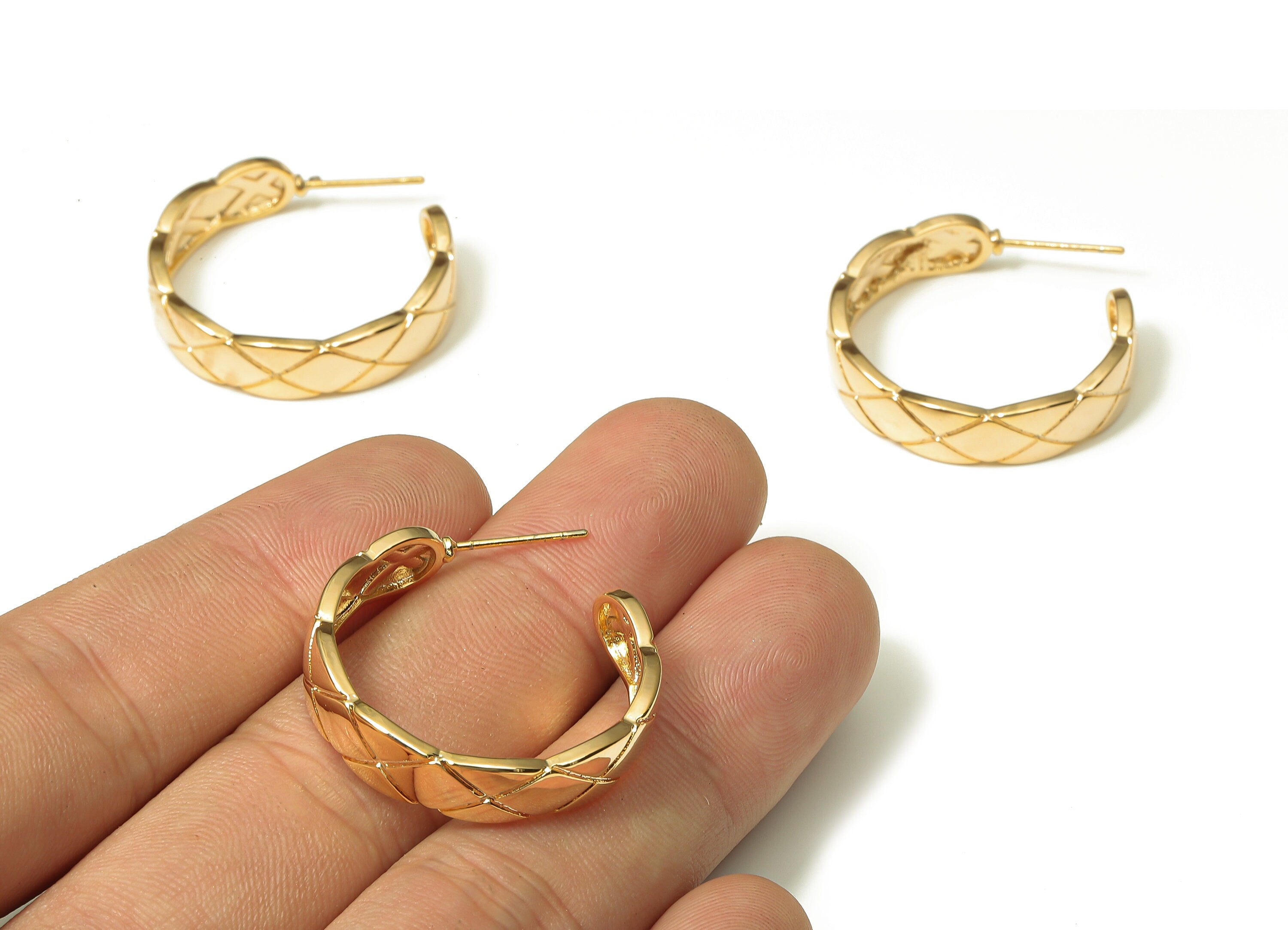 Brass Round Earring Post - Circle Snake Pattern Earring Hoop - 316 Stainless Steel Stud - 18K Real Gold Plating - 28.5x25.3x2.2mm - RGP5214 - DOMEDBAZAAR