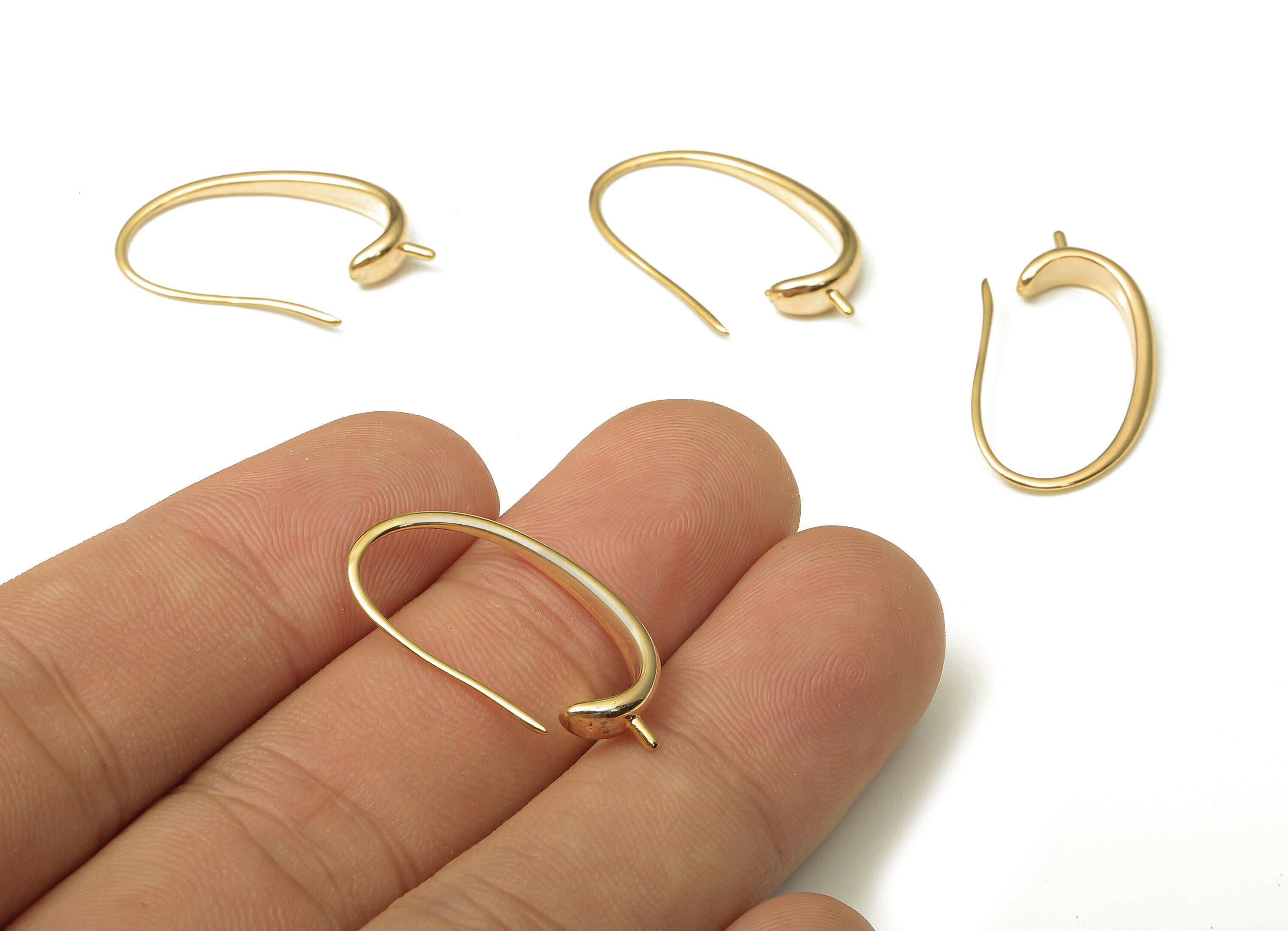 Brass Oval Earring Wire - Gold Oval Earring Hooks - 18K Real Gold Plating - For Pearl - Jewelry Making Supplies - 25.48x11.4x1.9mm - RGP5216 - DOMEDBAZAAR