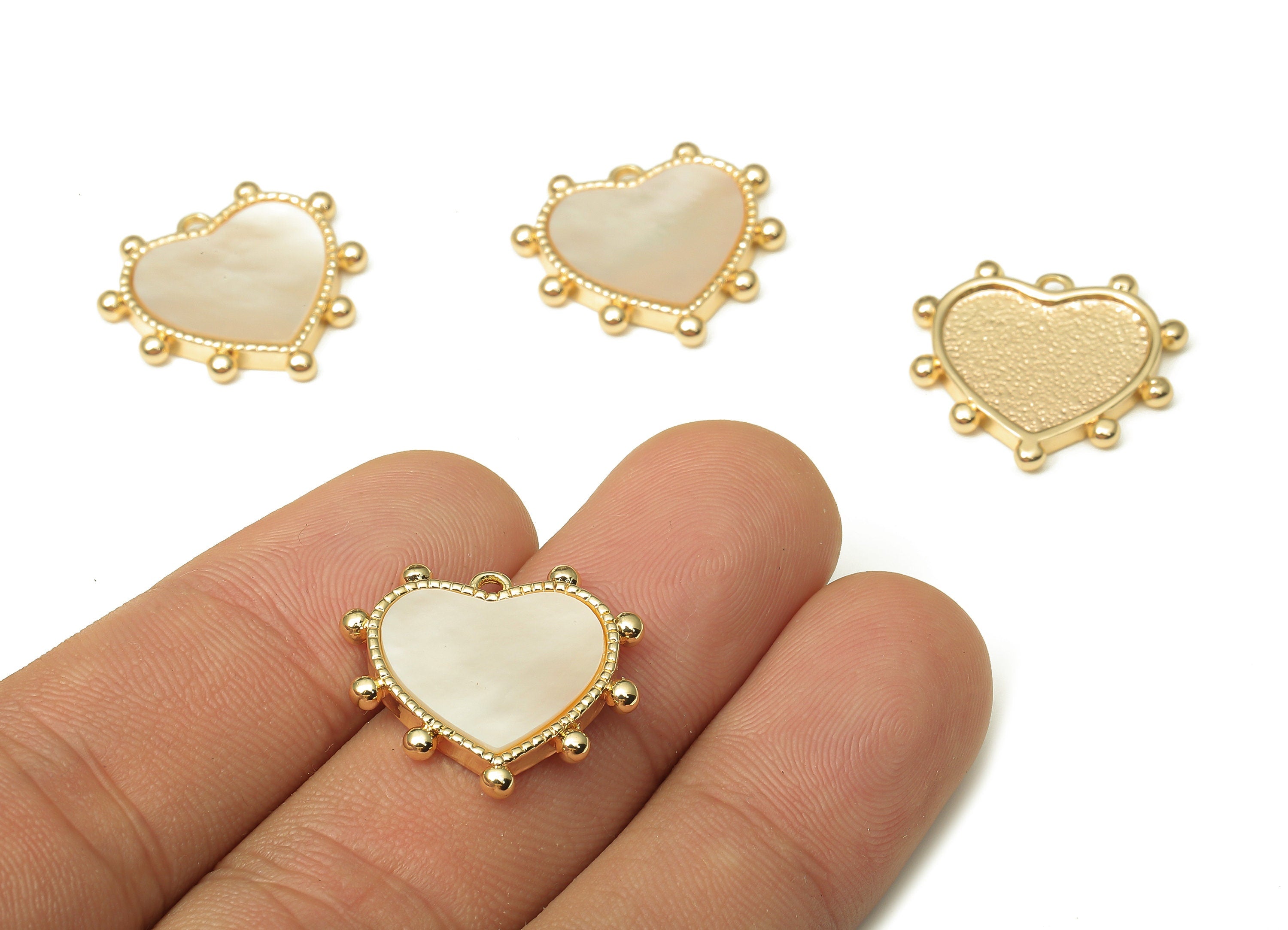Brass Heart Earring Charms - Shell Heart Pendant With Loop - 18K Real Gold Plated Brass - For Necklace - 20.74x19.23x2.4mm - RGP5222 - DOMEDBAZAAR