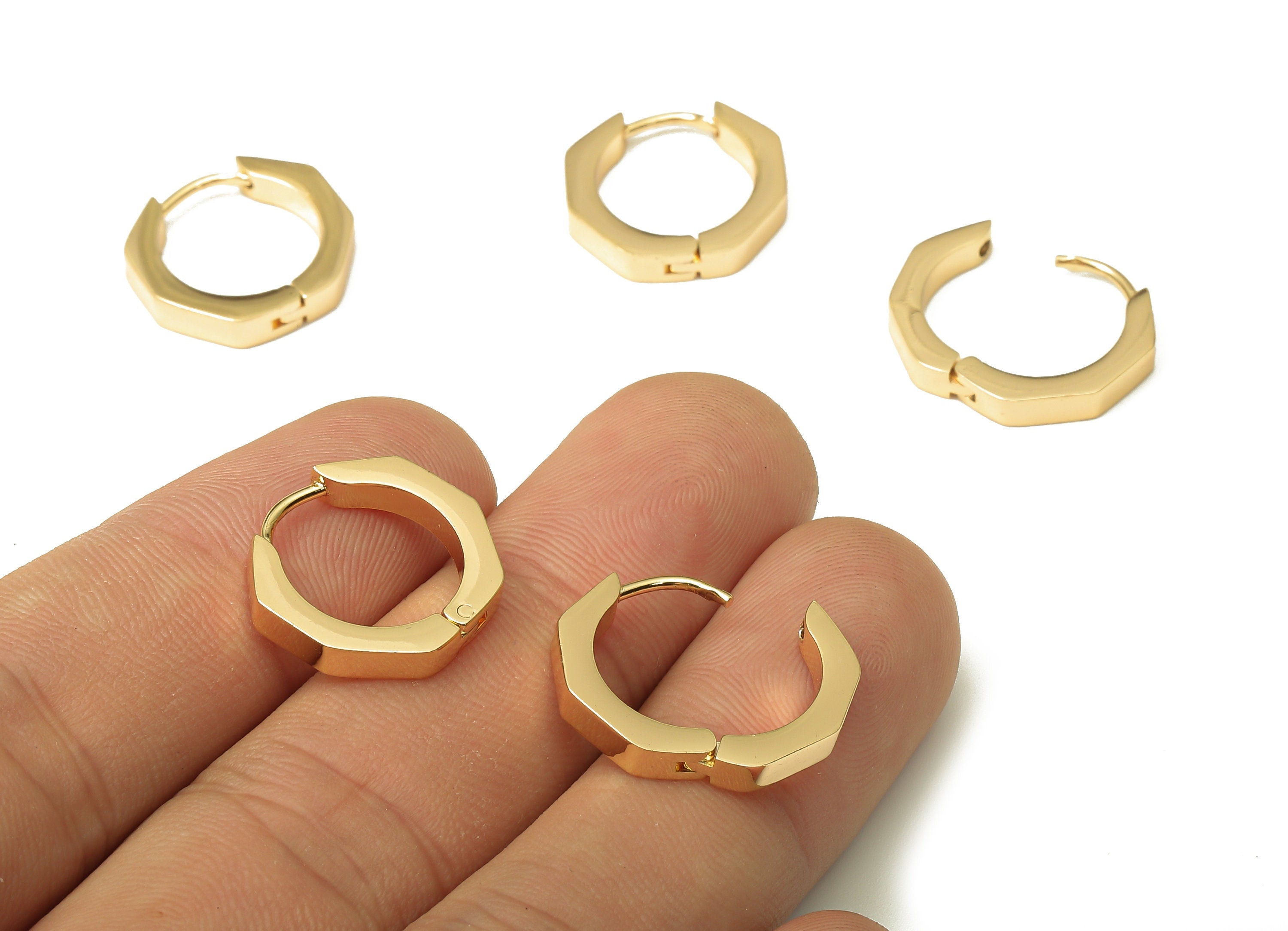 Brass Round Octagon Earrings Clasp - Brass Circle Thick Hoop Earring - 18K Real Gold Plated Brass - 16.58x16.13x2.84mm - RGP5227 - DOMEDBAZAAR