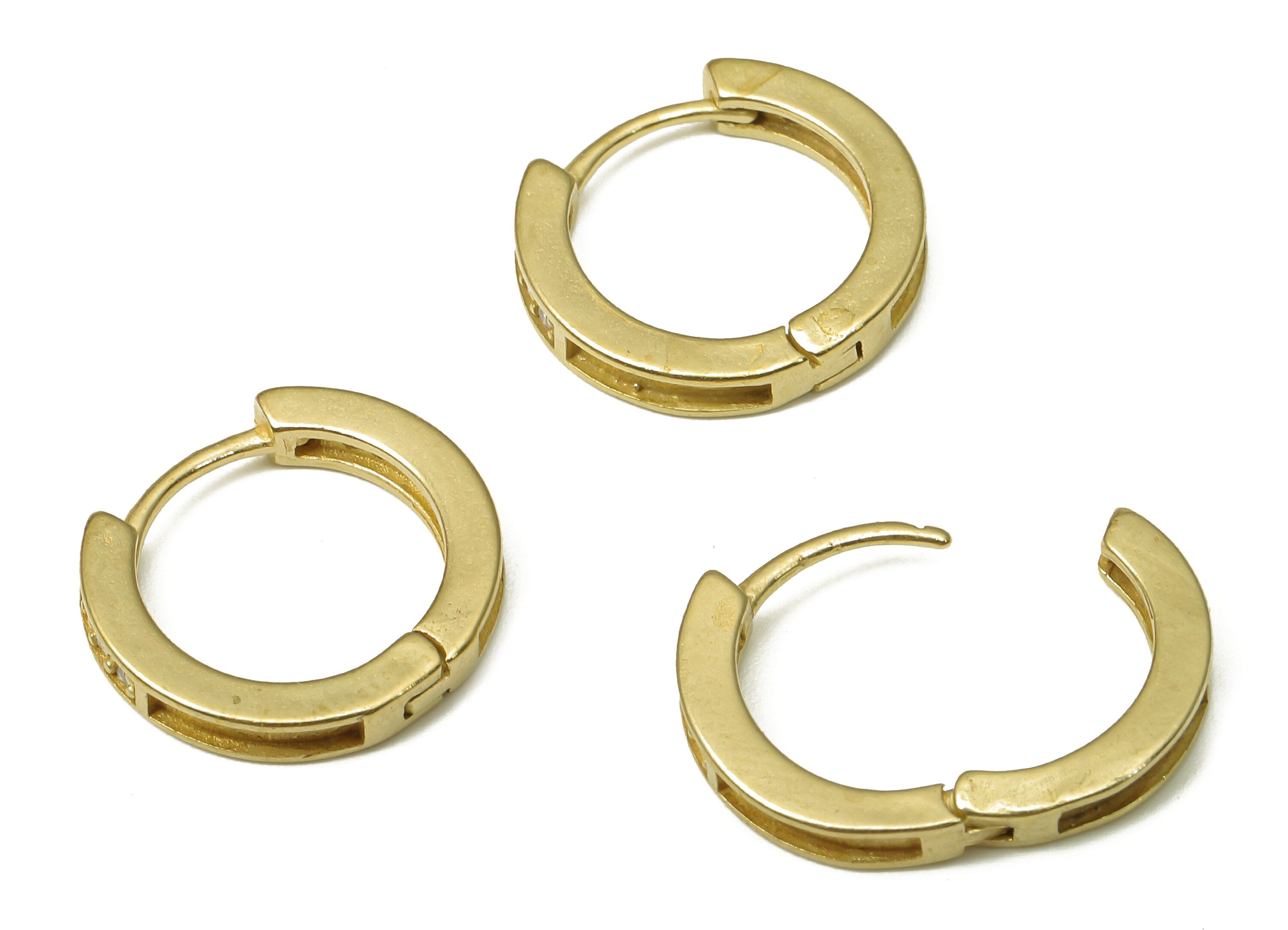 Brass Round Earring Clasp - Raw Brass Huggie Thick Hoop with Zircon - Brass Circle Hoop Earrings - 14.93x13.6x2.52mm - PP7897 - DOMEDBAZAAR