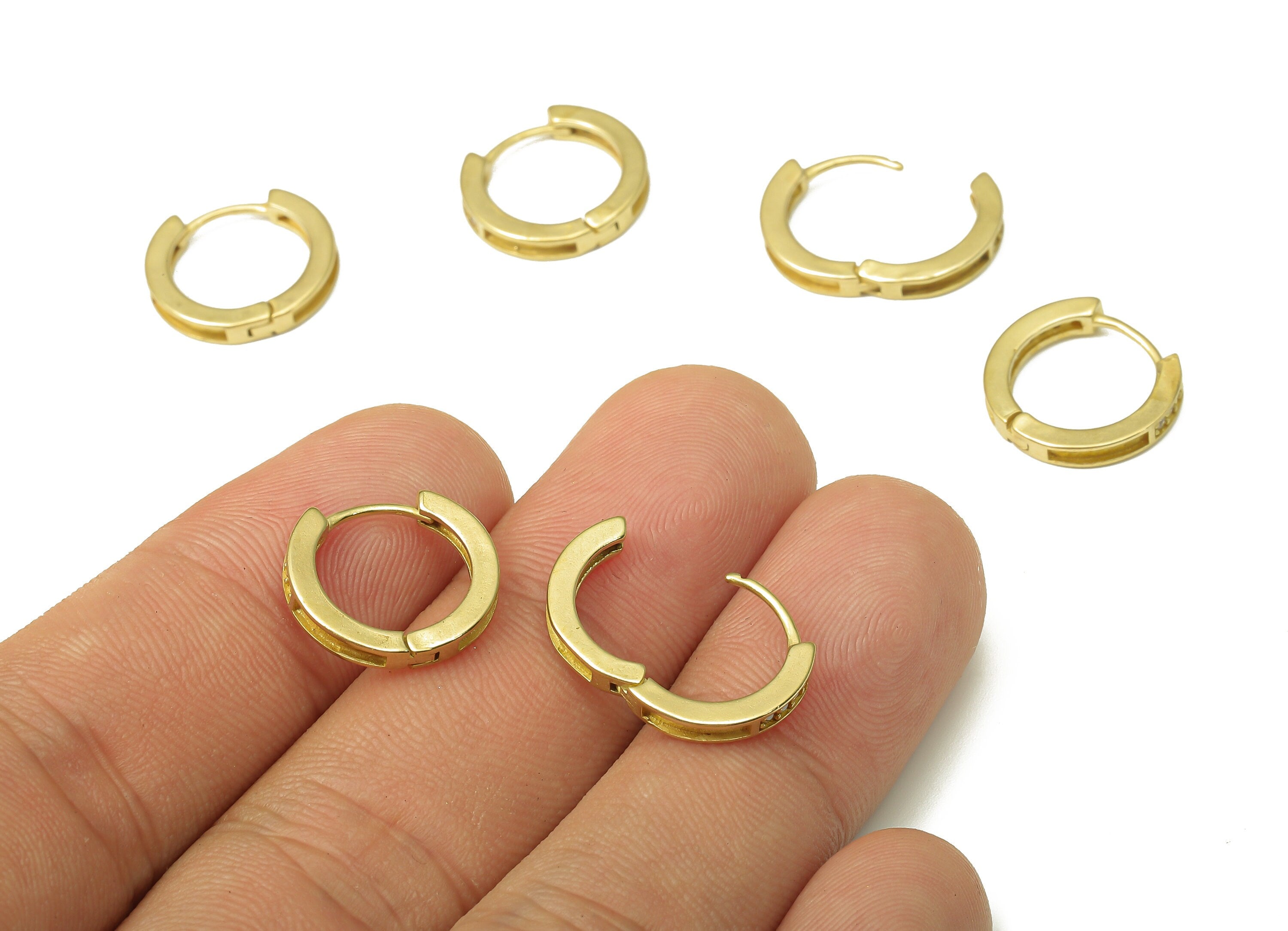 Brass Round Earring Clasp - Raw Brass Huggie Thick Hoop with Zircon - Brass Circle Hoop Earrings - 14.93x13.6x2.52mm - PP7897 - DOMEDBAZAAR