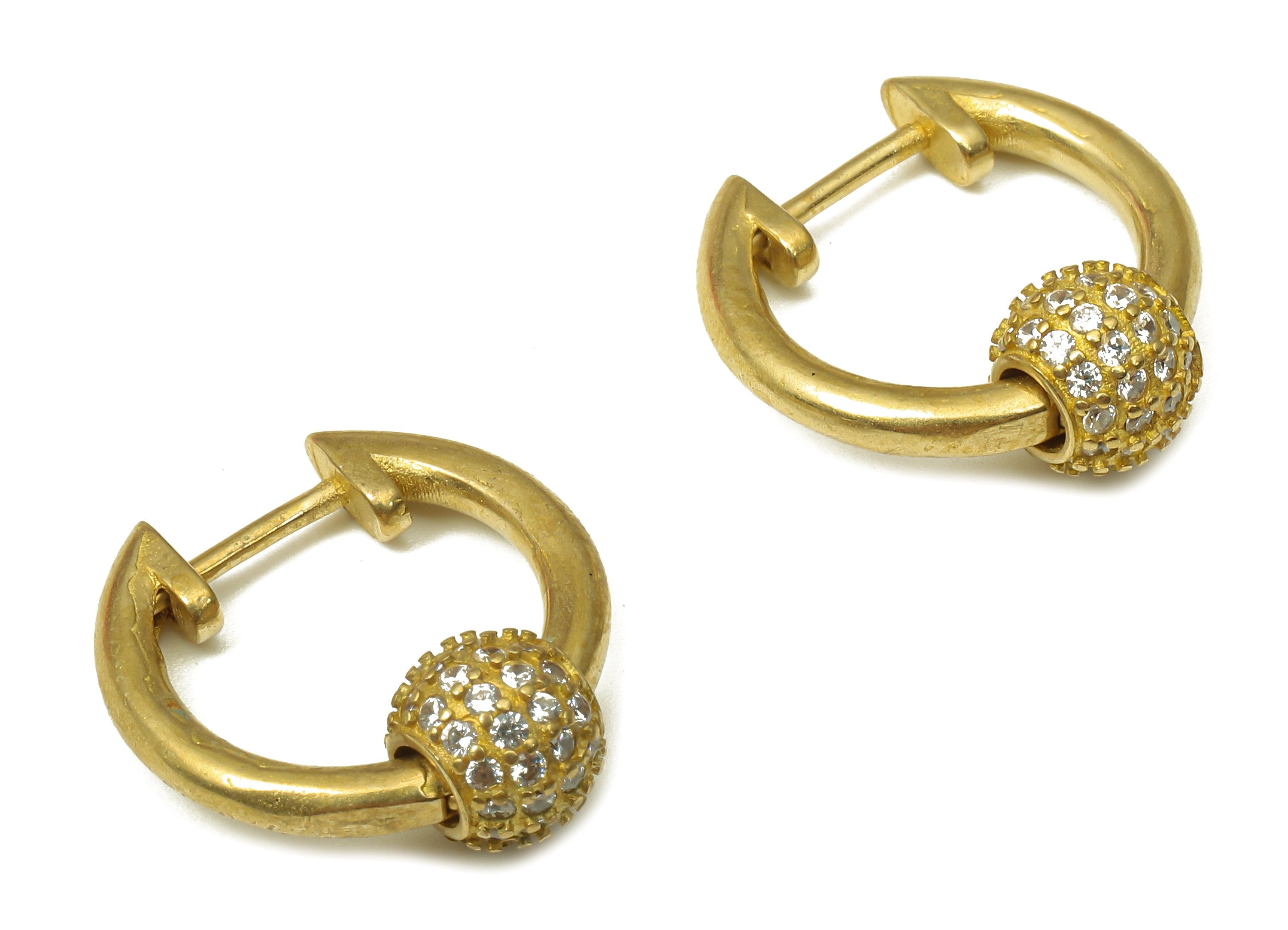 Brass Round Ball Earring Clasp - Raw Brass Huggie Thick Hoop with Zircon - Brass Circle Hoop Earrings - 17.42x16.03x2.2mm - PP7908 - DOMEDBAZAAR