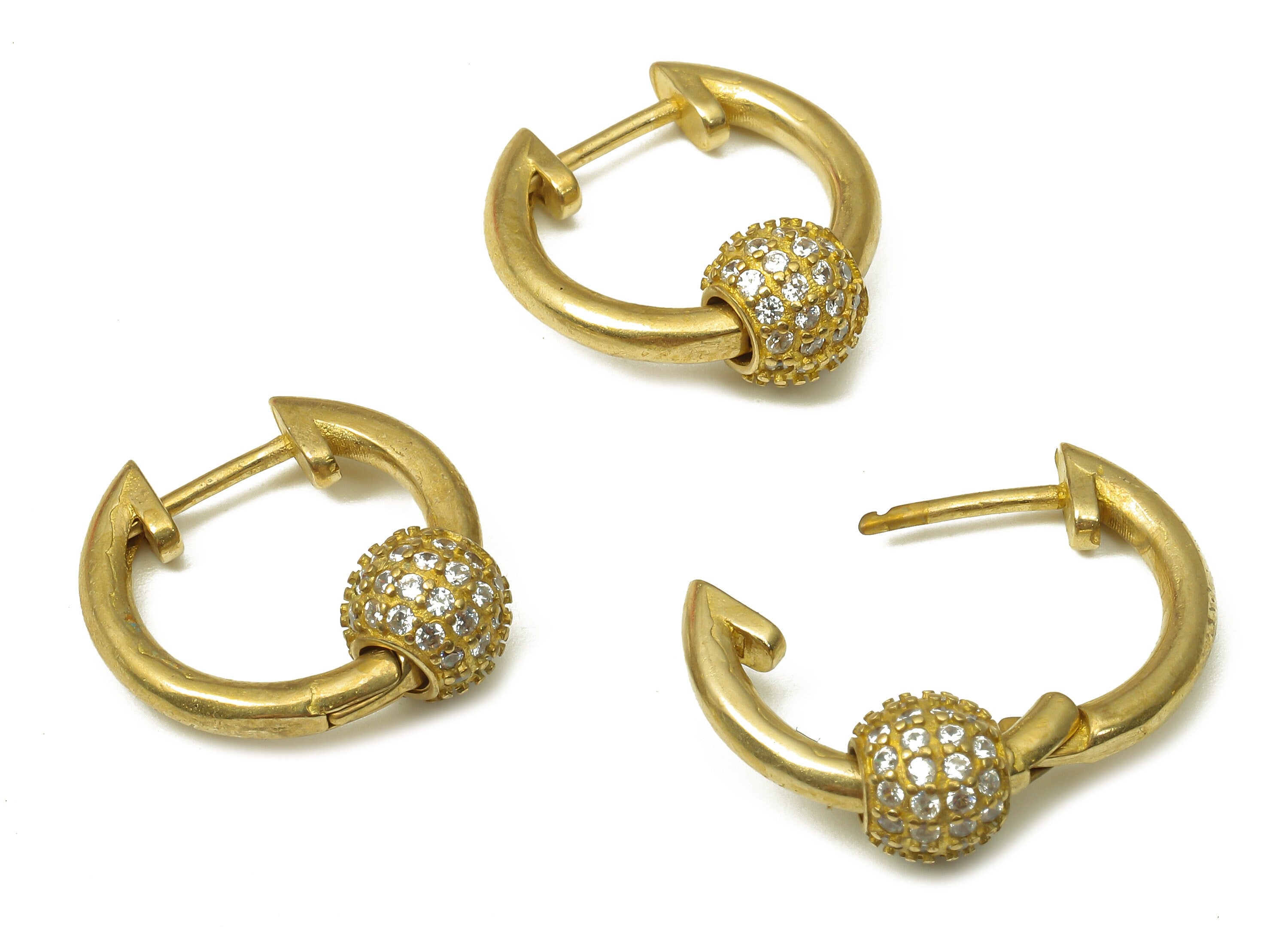 Brass Round Ball Earring Clasp - Raw Brass Huggie Thick Hoop with Zircon - Brass Circle Hoop Earrings - 17.42x16.03x2.2mm - PP7908 - DOMEDBAZAAR
