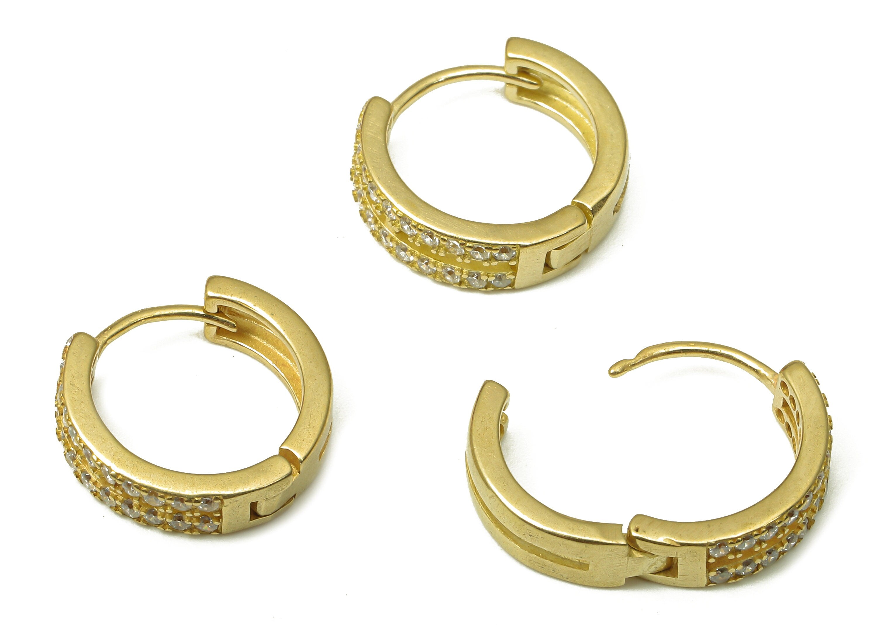 Brass Round Earring Clasp - Raw Brass Huggie Thick Hoop with Zircon - Brass Circle Hoop Earrings - 13.66x12.92x1.71mm - PP7907 - DOMEDBAZAAR