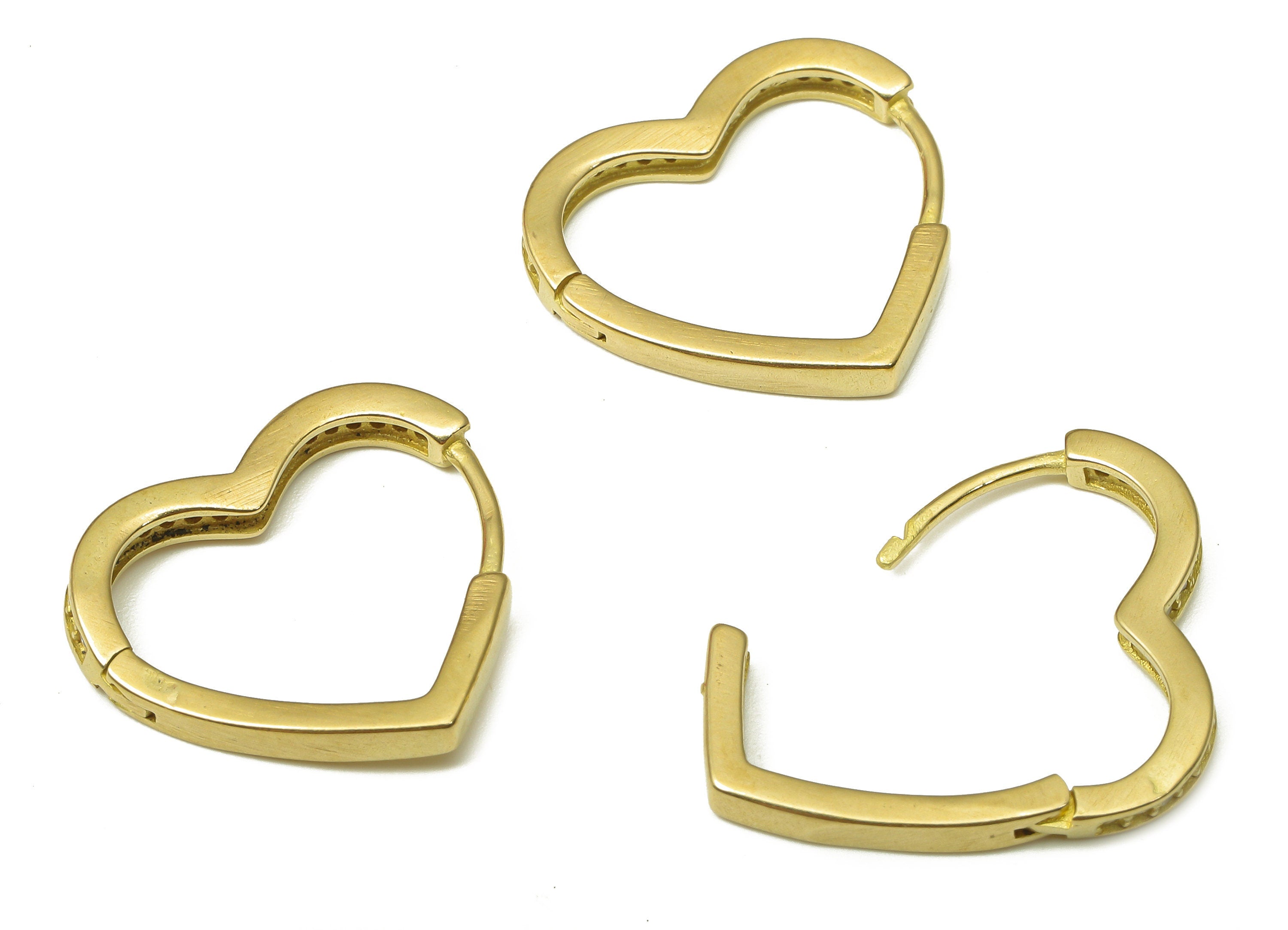 Brass Love Heart Earring Clasp - Raw Brass Huggie Earring with Zircon - Huggie Hoop Earring - Hoop Earring - 17.88x16.84x2.23mm - PP7911 - DOMEDBAZAAR
