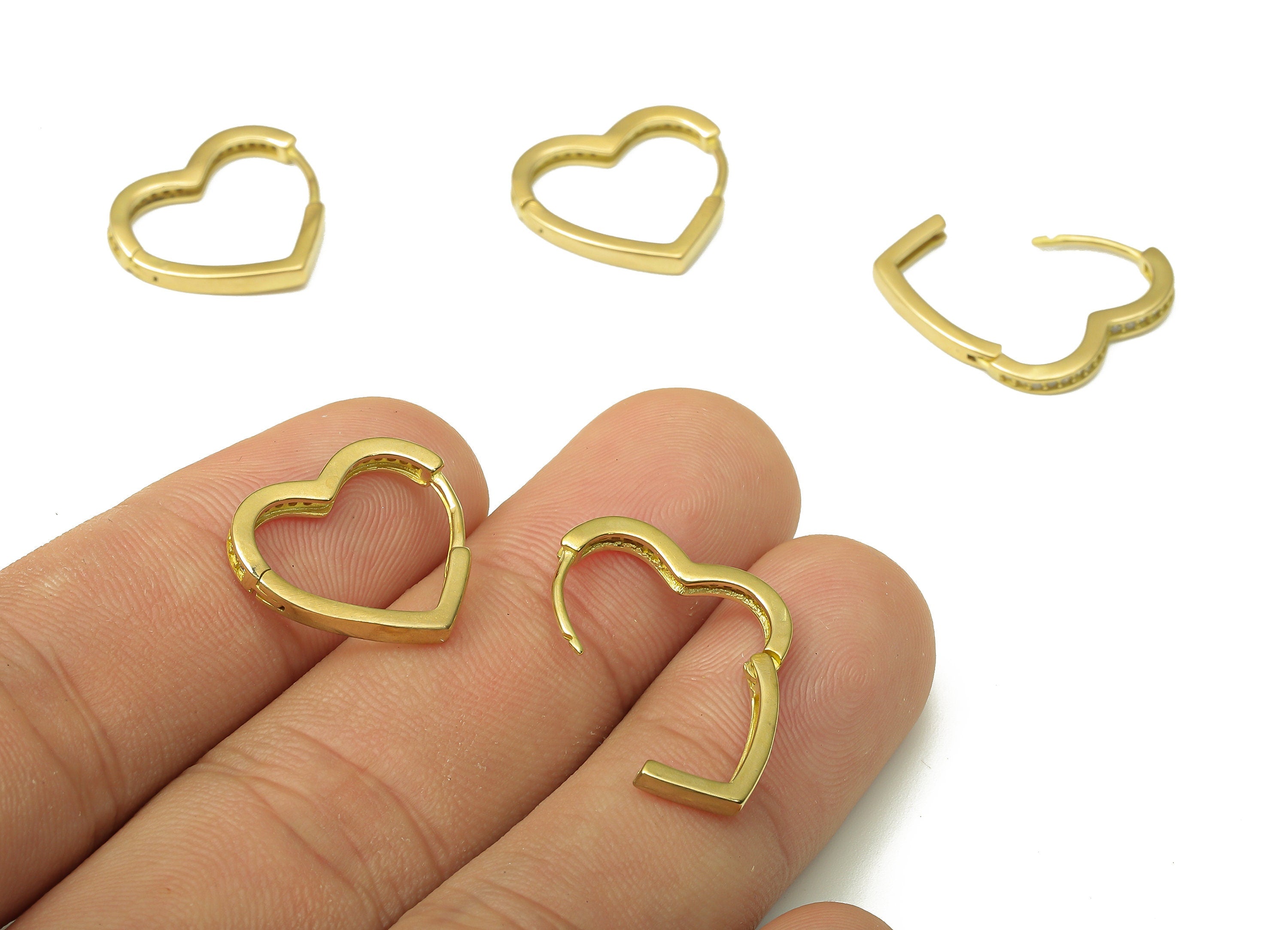 Brass Love Heart Earring Clasp - Raw Brass Huggie Earring with Zircon - Huggie Hoop Earring - Hoop Earring - 17.88x16.84x2.23mm - PP7911 - DOMEDBAZAAR